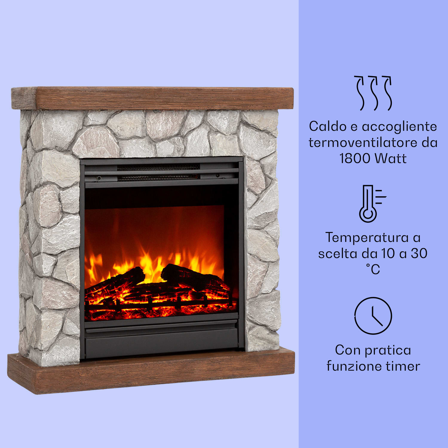 Lienz - Camino elettrico, 1800 W, elementi decorativi in polystone, telecomando Grigio
