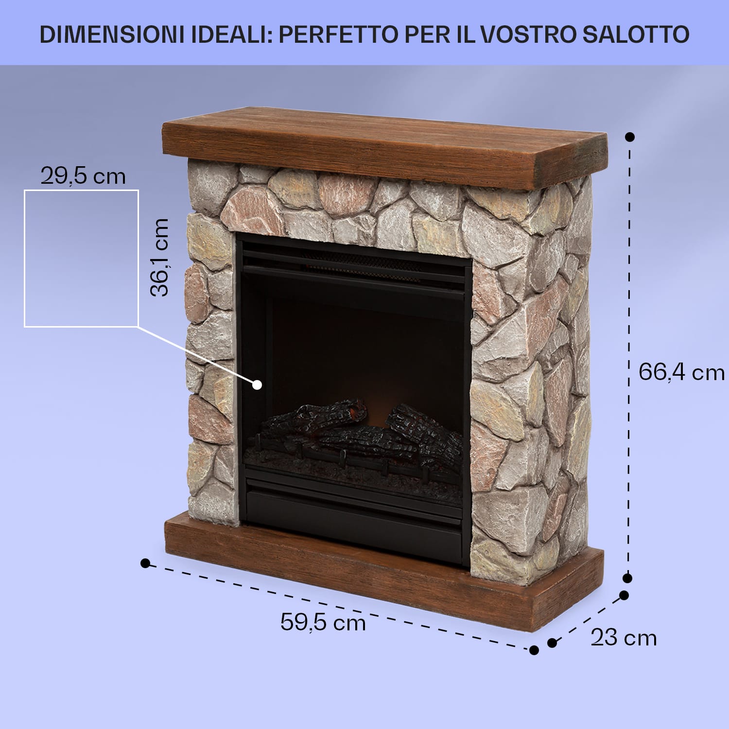 Lienz - Camino elettrico, 1800 W, elementi decorativi in polystone, telecomando Grigio