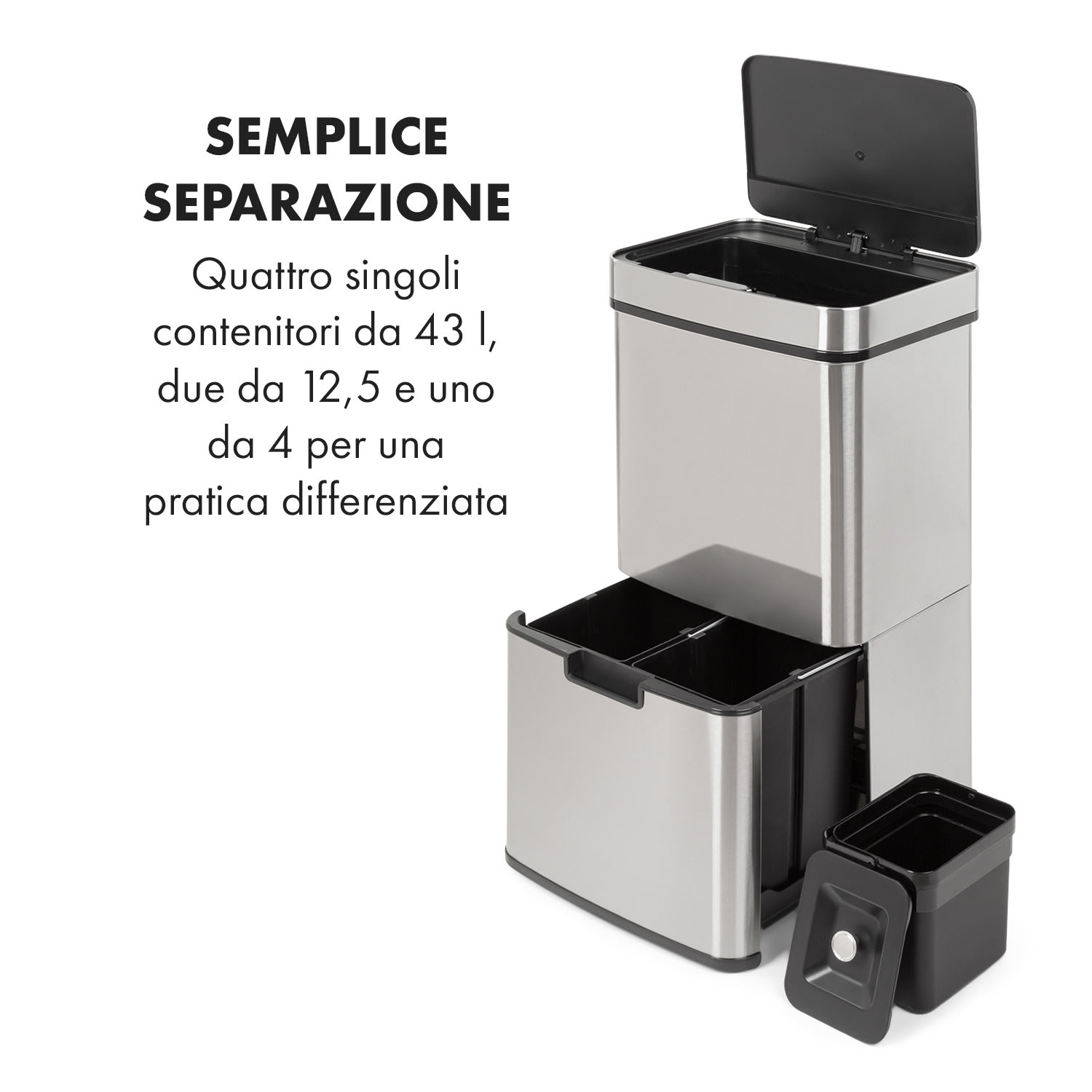 Touchless raccoglitore di rifiuti sensore 72L 4 contenitori ABS / PP / acciaio inox Argento metallizzato