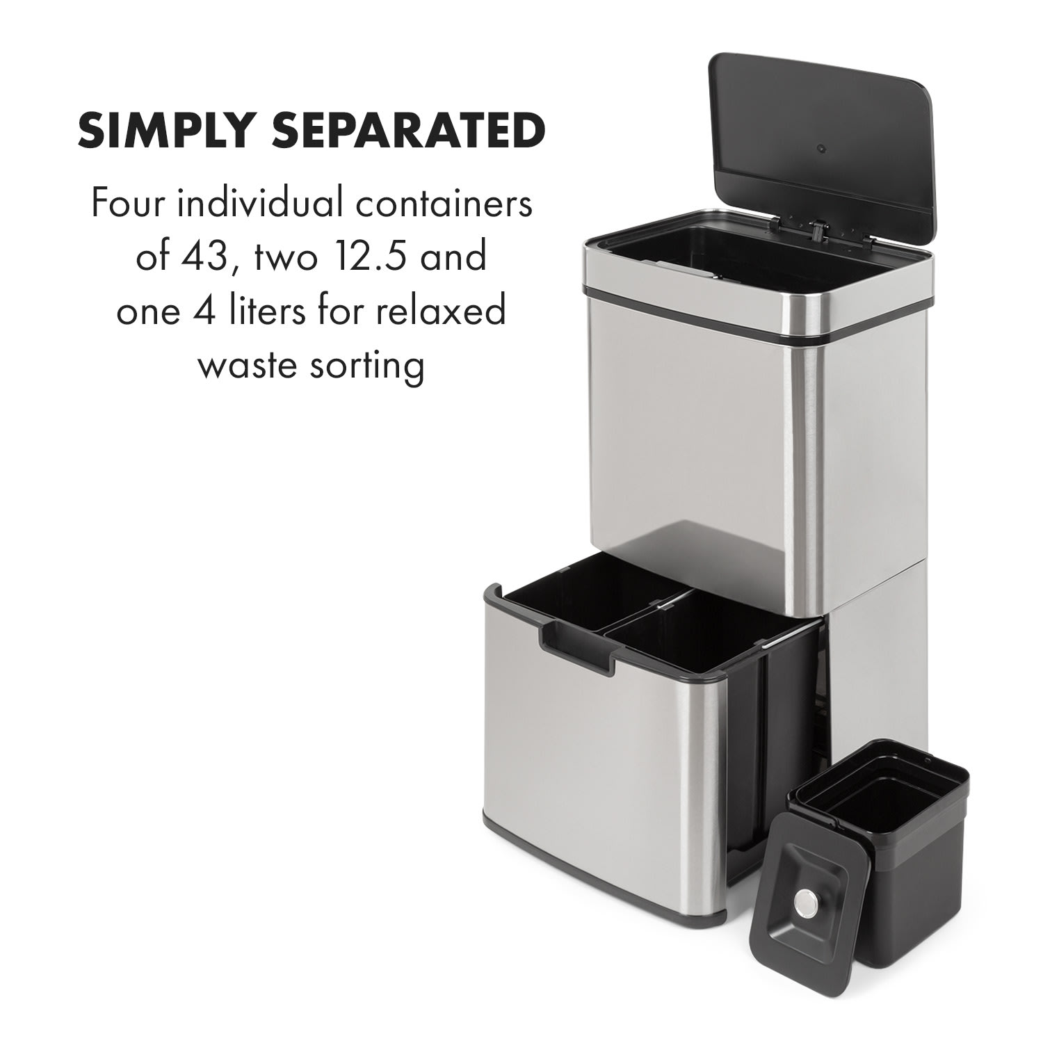 Touchless Rubbish Collector Sensor 72L 4 Containers ABS / PP / Stainless Steel Silver Metallic