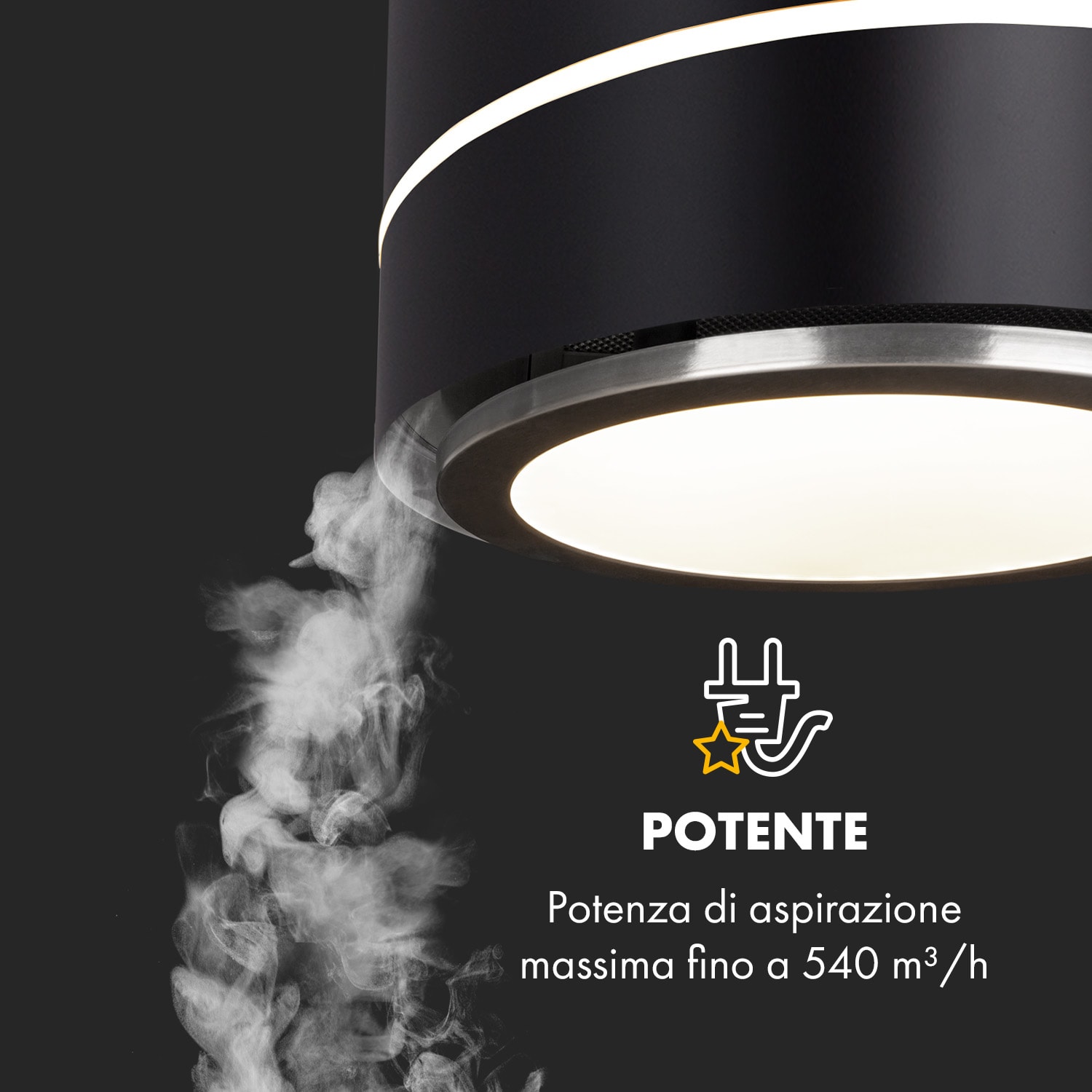 Tron Ambience cappa aspirante a isola Ø38cm ricircolo 540m³/h LED nero Nero