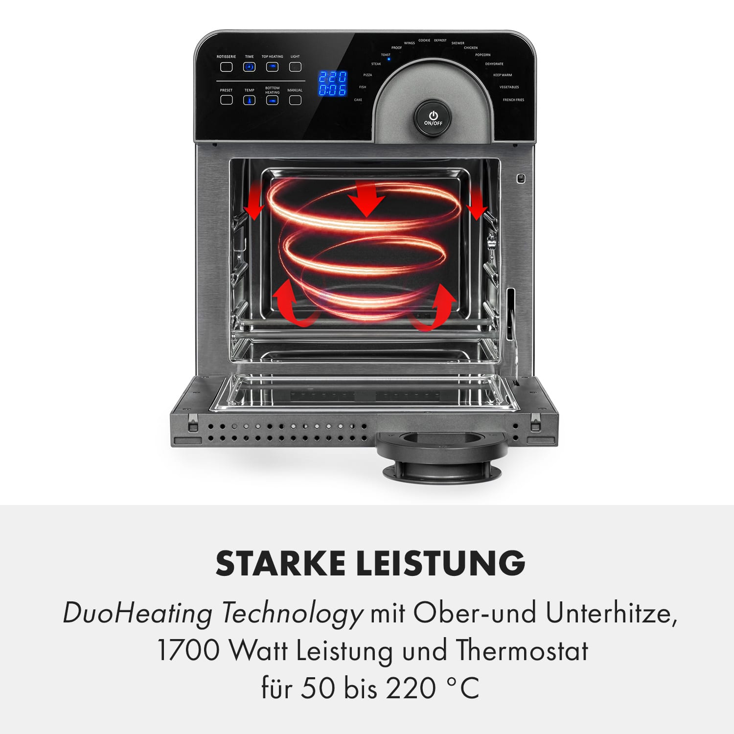AeroVital Cube Chef Heißluftfritteuse  1700 W 14 Liter 16 Programme Ober- und Unterhitze Schwarz
