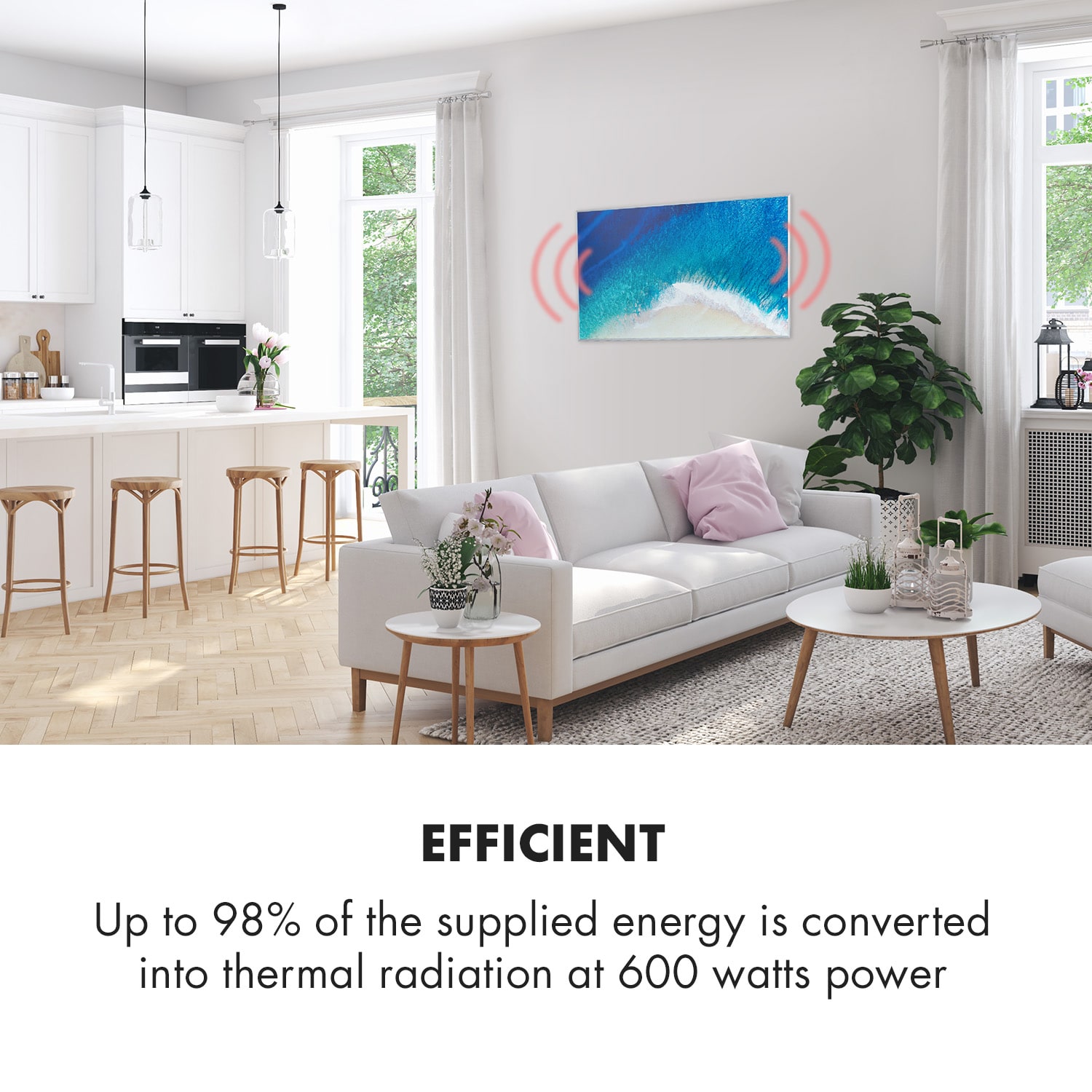 Air Art Beach infrared heater 101x60cm 600W wall installation remote control Design surface: beach