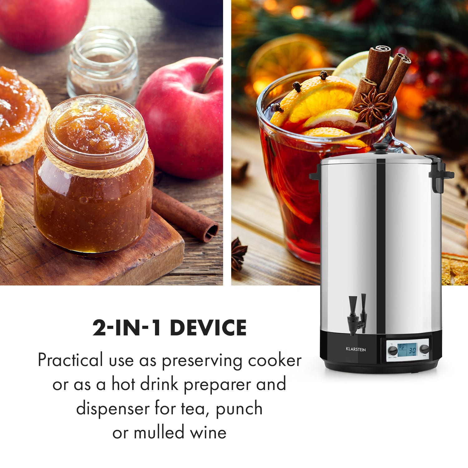 KonfiStar 50, digital, lonec za konzerviranje, avtomat za tople napitke, 50 l, 100°C, 180 min, 2500 W 50 litrov