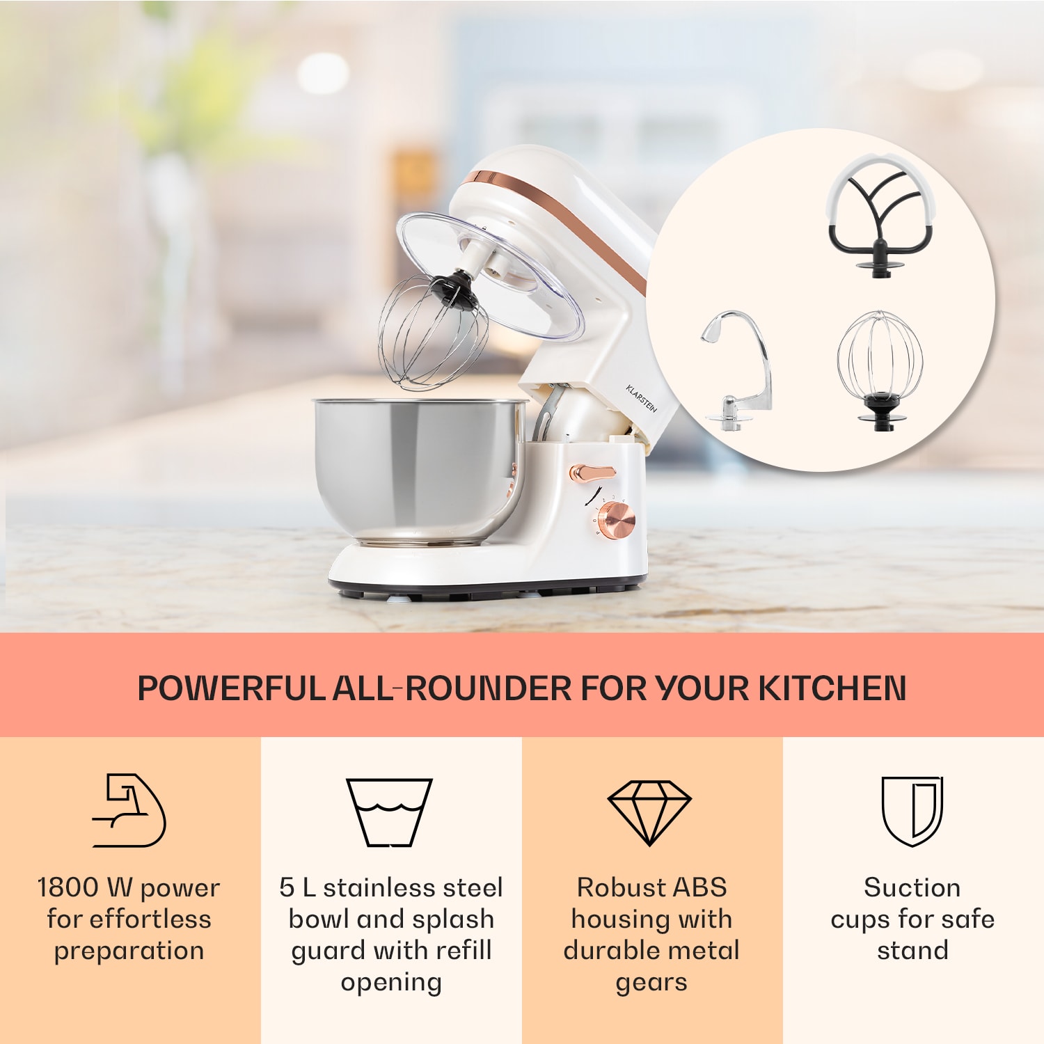 Bella Elegance Robot da cucina 1800 W/2,7 CV 5,2 litri acciaio inox senza BPA Bianco