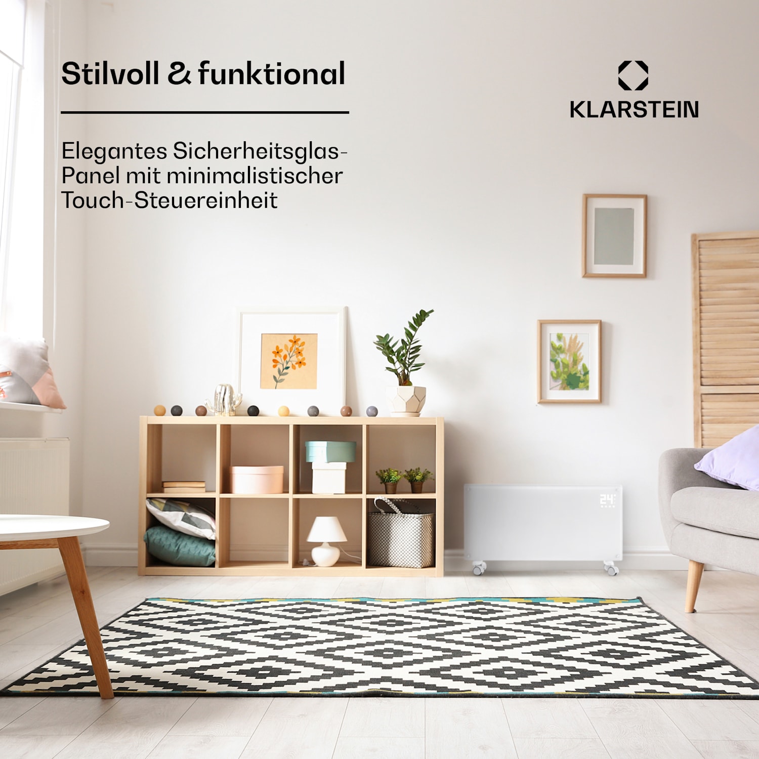 Bornholm Smart Konvektions-Heizgerät | 2000 W | SmartHeat Design: WiFi-Verbindung | LED-Display | 24-h-Timer | 2 Heizstufen: 1000 / 2000 W | IP24: Spritzwassergeschützt | Fernbedienung | Standgerät Weiß
