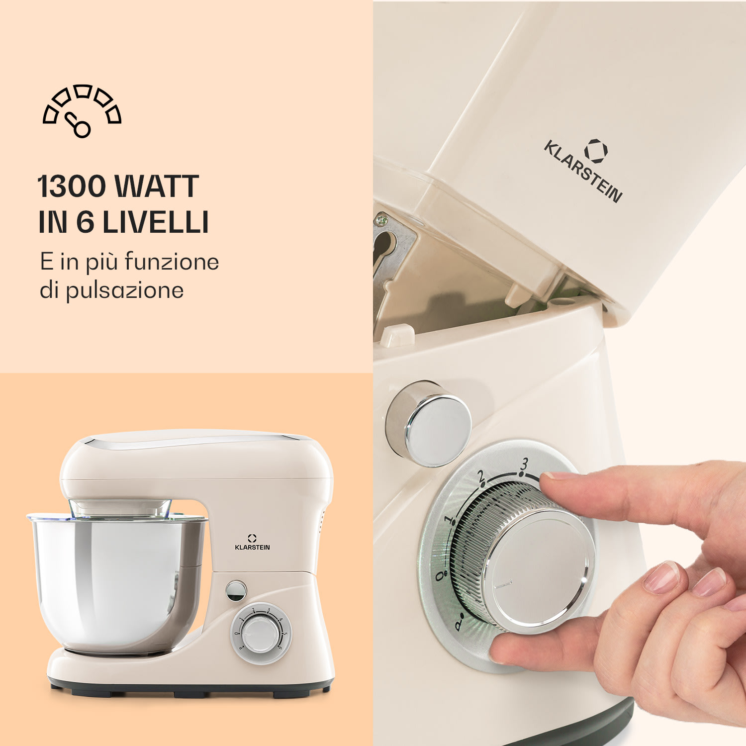 Bella Pico 2G, robot da cucina, 6 livelli, 5 litri, 1300W, 1,7 CV Crema vintage