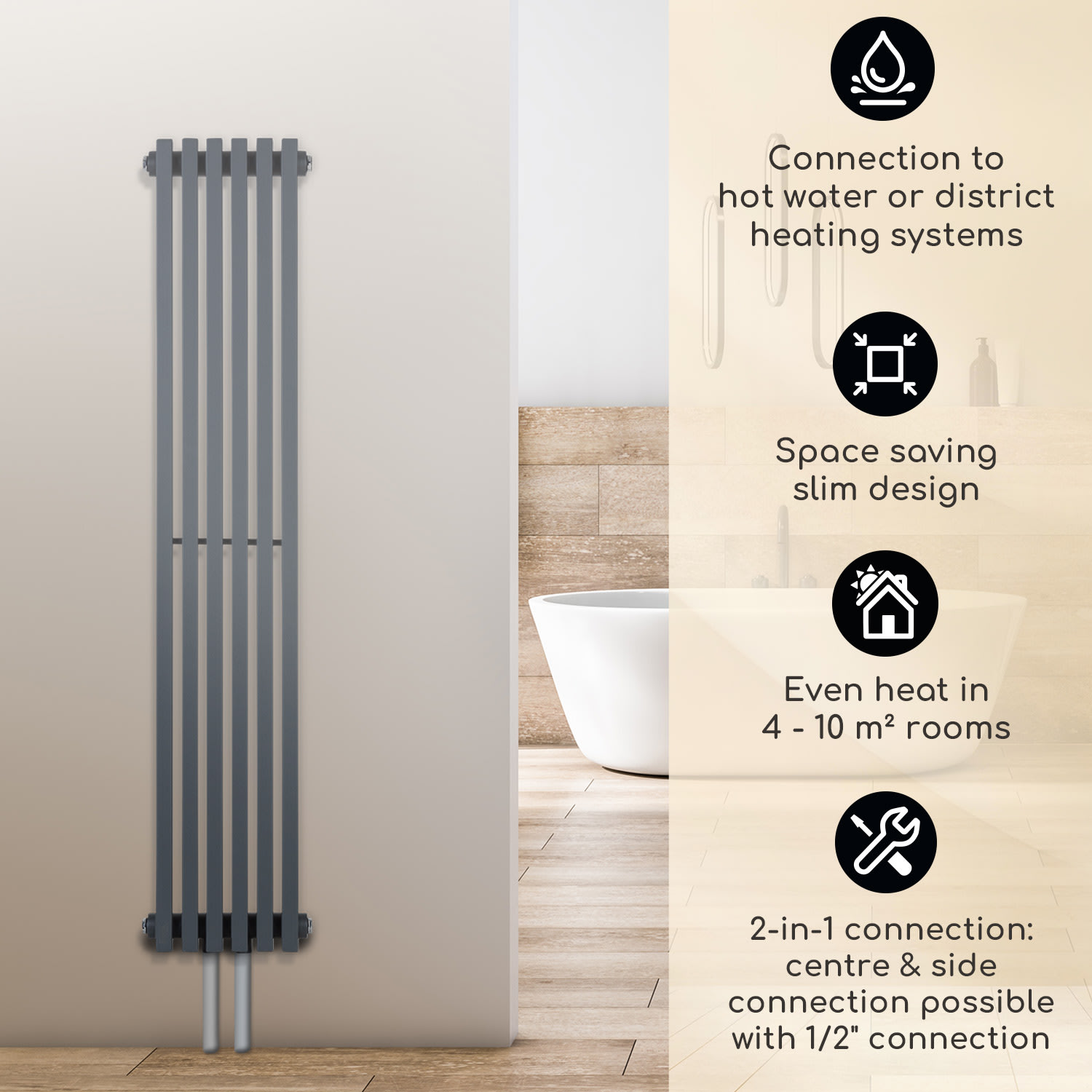 Delgado 120 x 25, radijator, 508 W, topla voda, 1/2", 4 – 10 m², sivi 120 x 25 cm