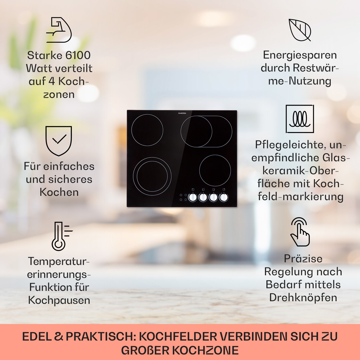 EasyCook Keramikkochfeld 6100W Drehregler schwarz 