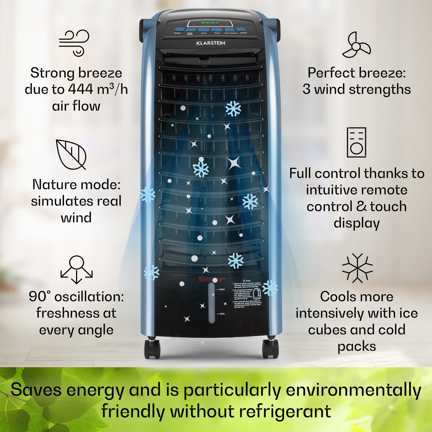 Maxfresh Ocean Ventilator Luftkühler 6L 65W Fernbedienung 2x Eispack  444 m³/h | Nein | Schwarz / blau