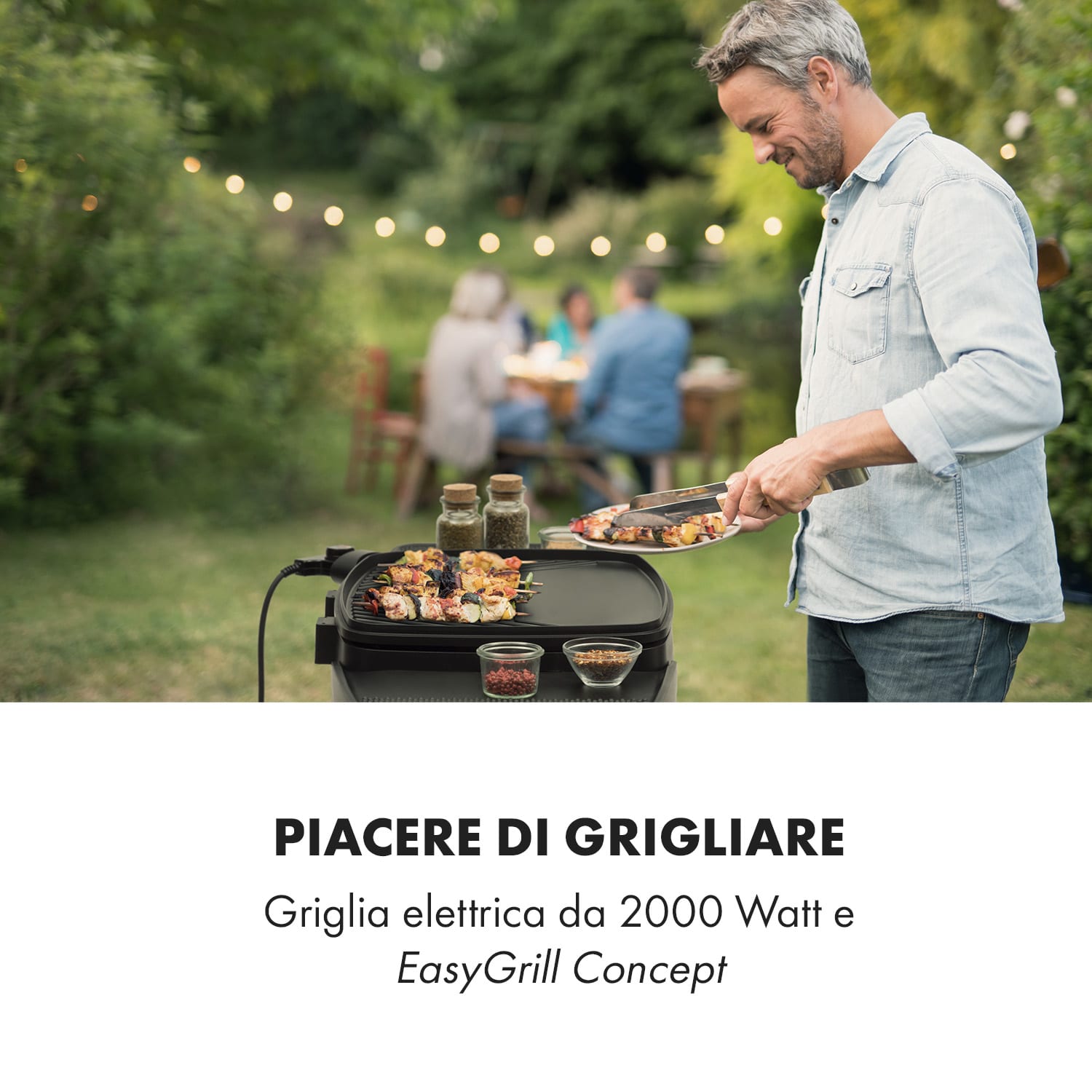 Gatsby grill elettrico 2000W superficie barbecue antiaderente tavoli laterali nero Nero