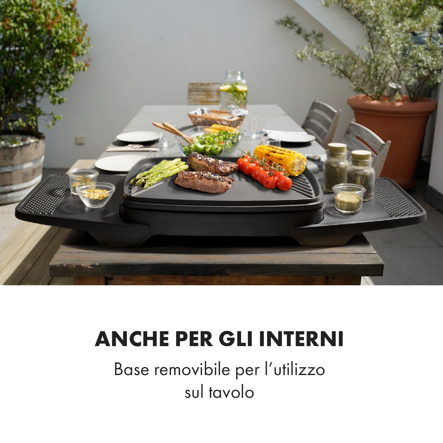 Gatsby grill elettrico 2000W superficie barbecue antiaderente tavoli laterali nero Nero