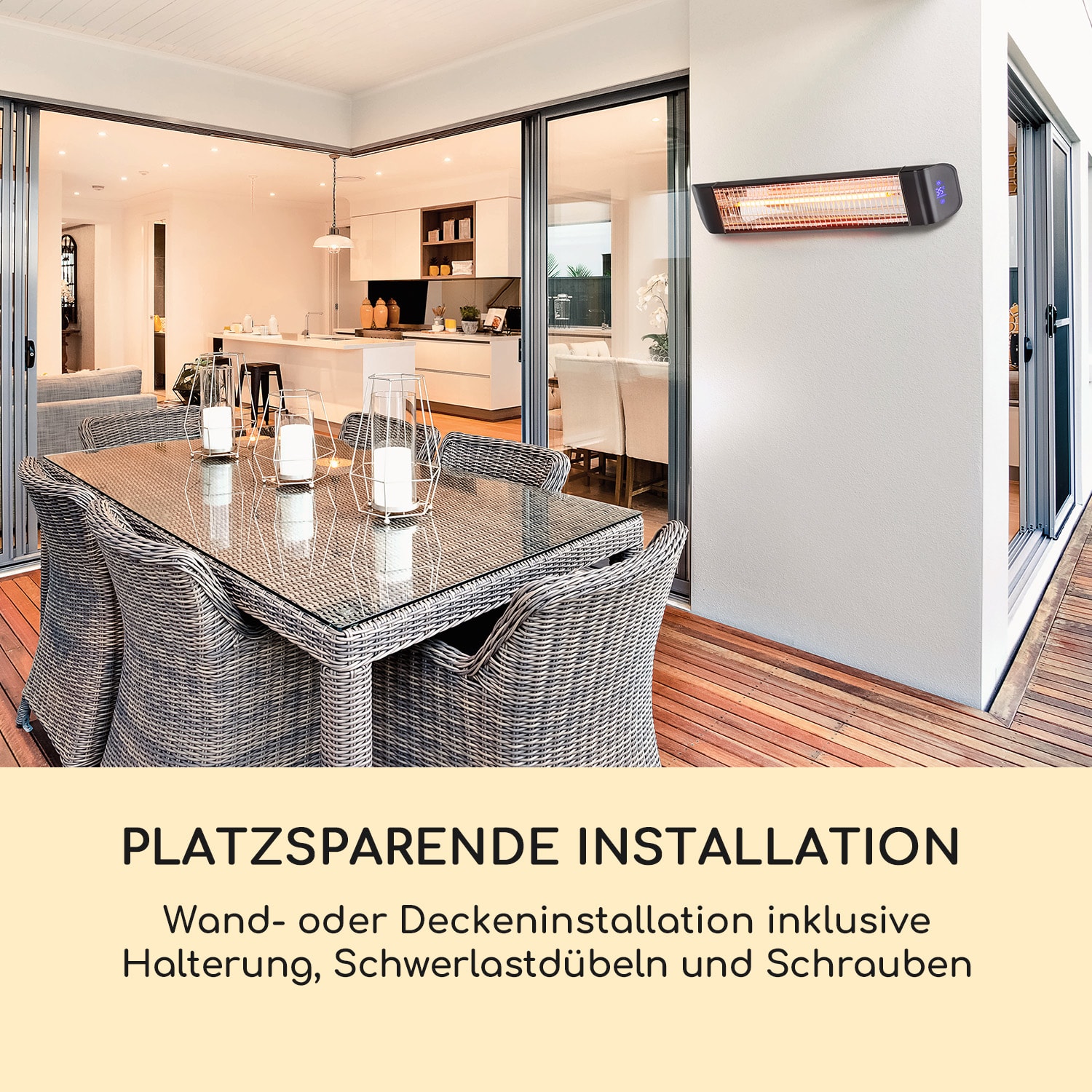 Smartwave Infrarot-Heizstrahler Carbonröhre 2400W WiFi Appsteuerung Schwarz