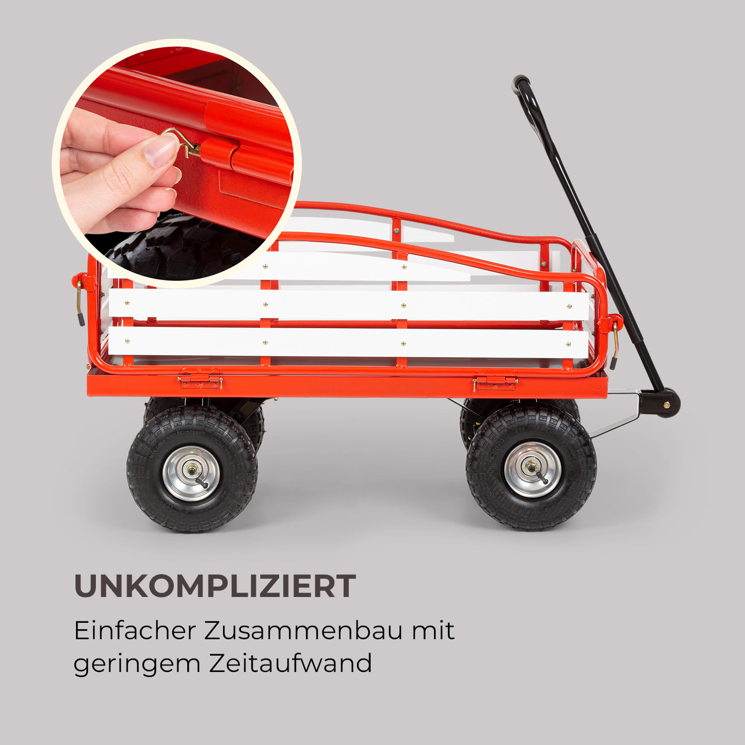Ventura Handwagen Bollerwagen Schwerlast 300 kg wetterfest Stahl WPC Rot
