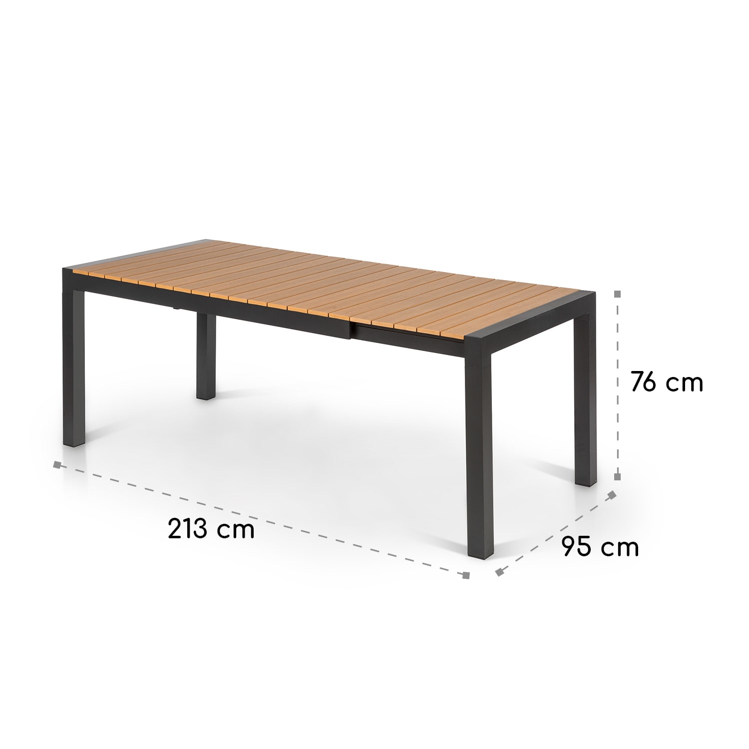Menorca Expand Table de jardin 163 x 95 cm teck Imitation bois clair