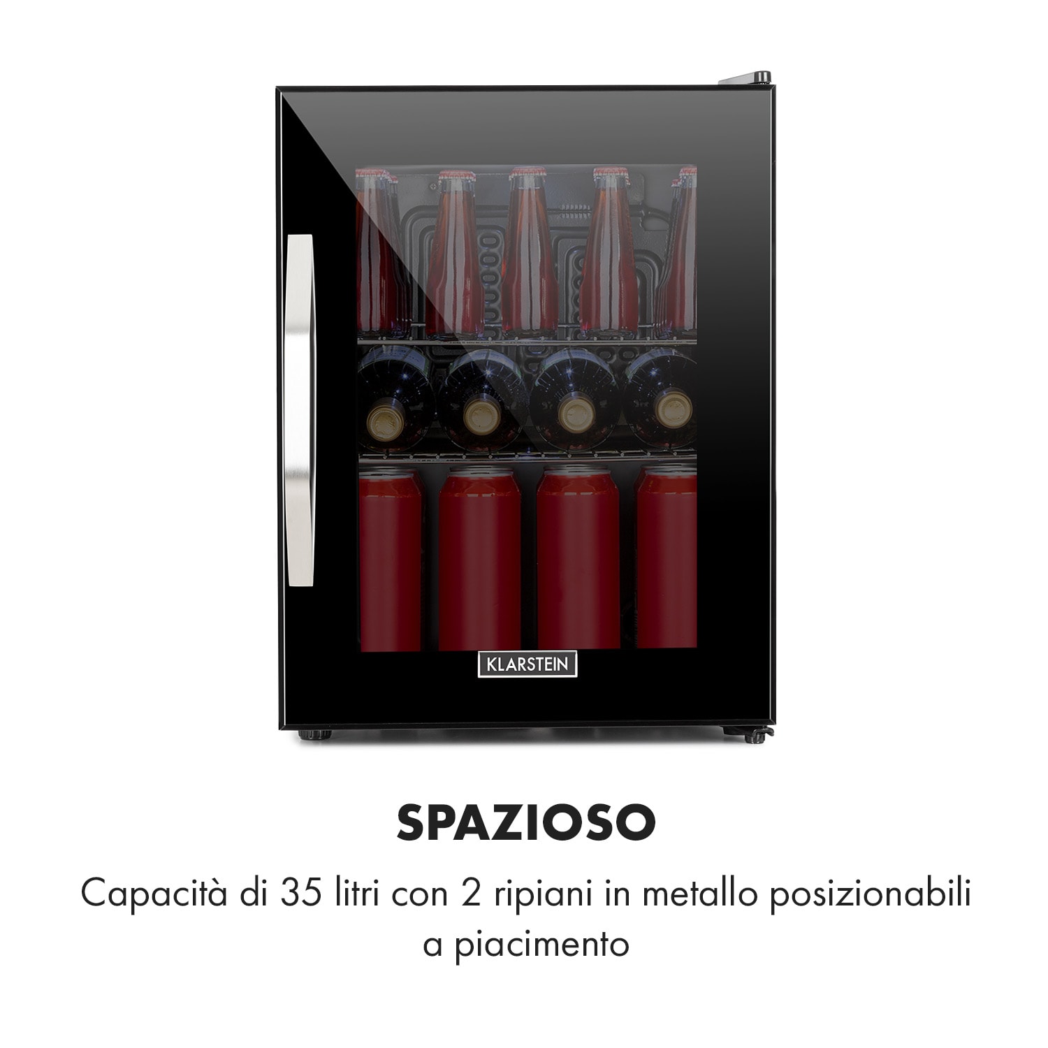 Beersafe M Onyx - Frigorifero, 33 litri, 2 ripiani, sportello panoramico in vetro 33 Ltr | Nero