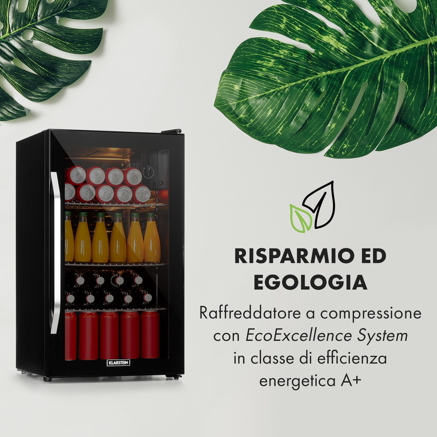 Beersafe XXL Onyx - Frigorifero, 80 litri, 3 ripiani, sportello panoramico in vetro 80 Ltr | Nero