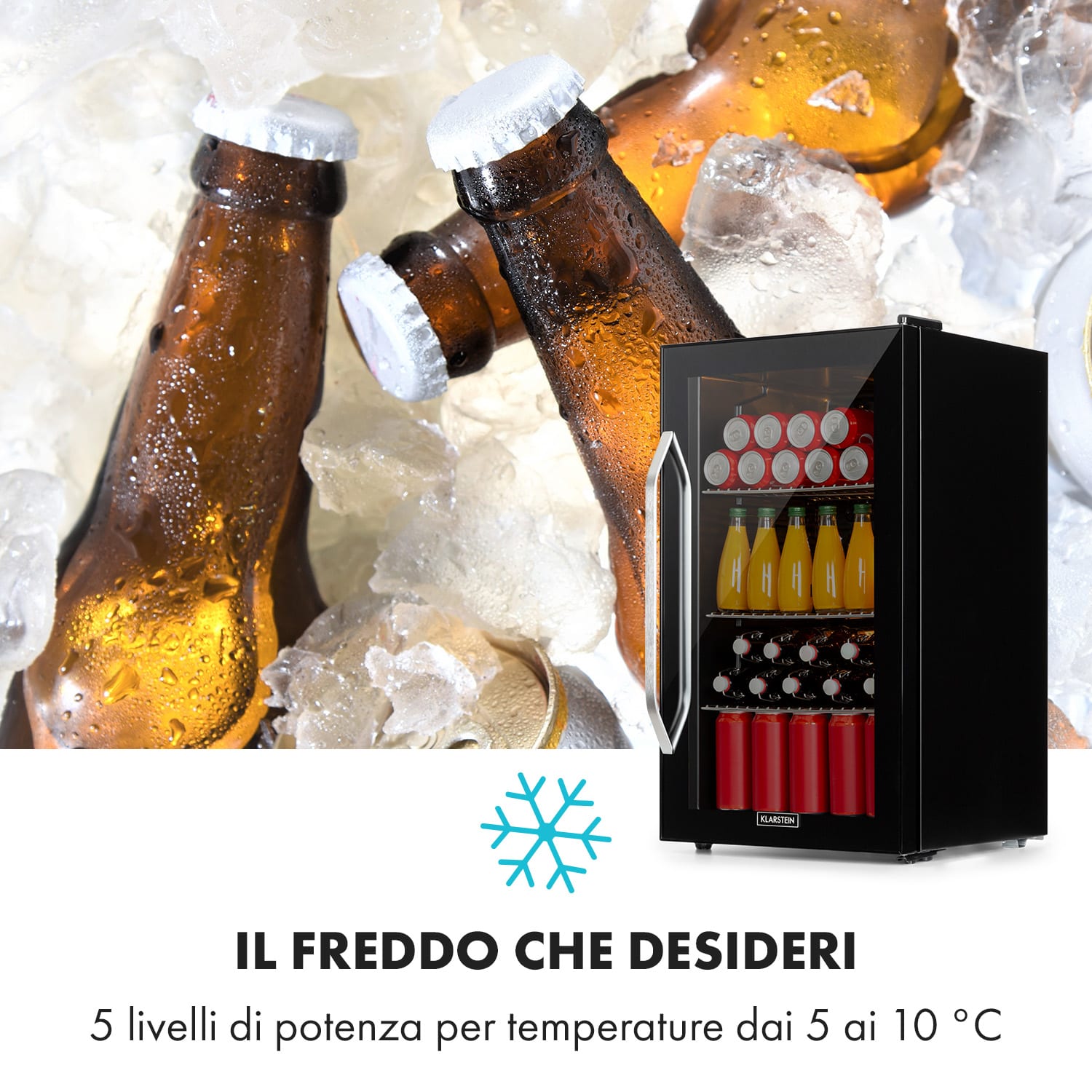 Beersafe XXL Onyx - Frigorifero, 80 litri, 3 ripiani, sportello panoramico in vetro 80 Ltr | Nero