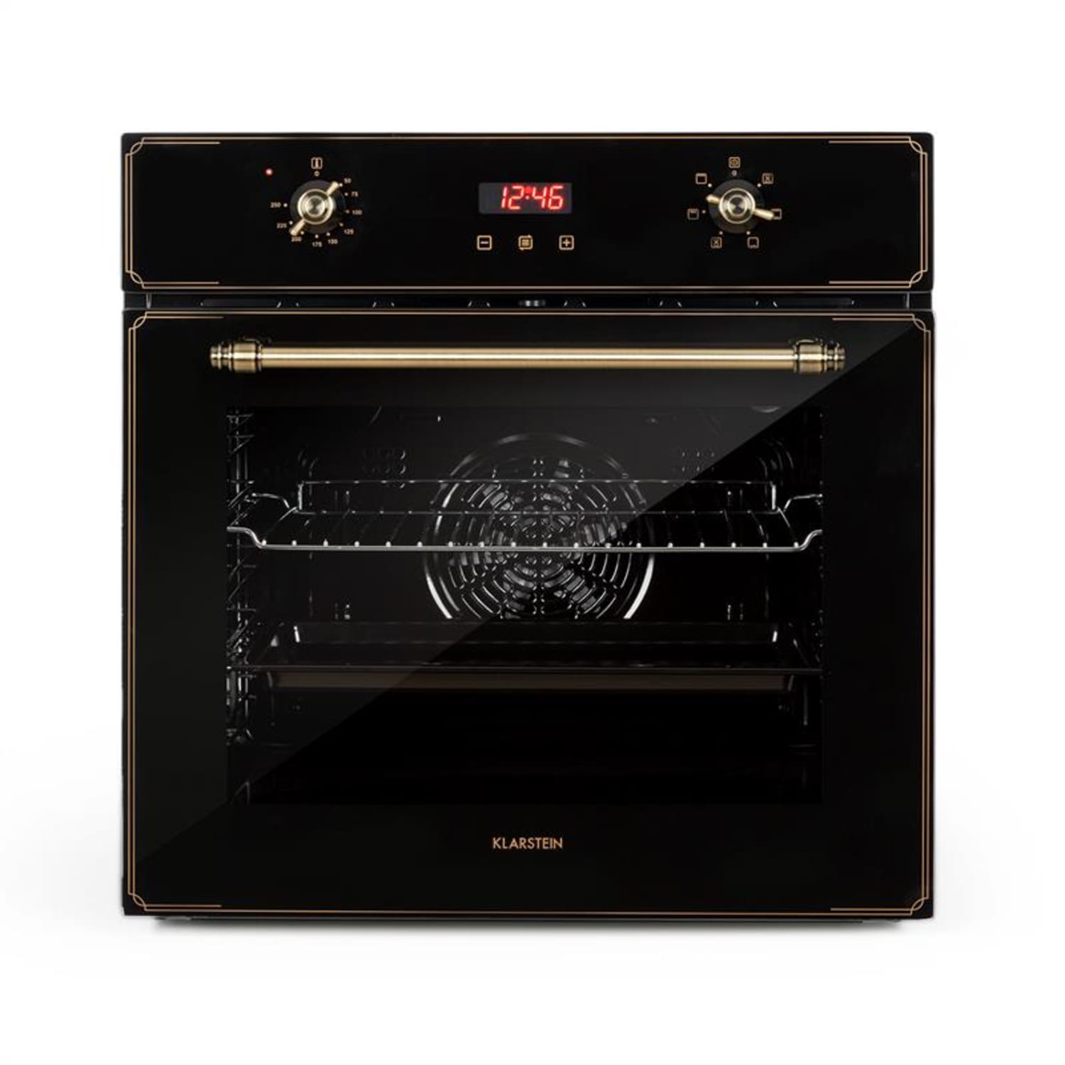 Elizabeth Einbaubackofen Retro 2200 Watt 70l Messingoptik Display Schwarz