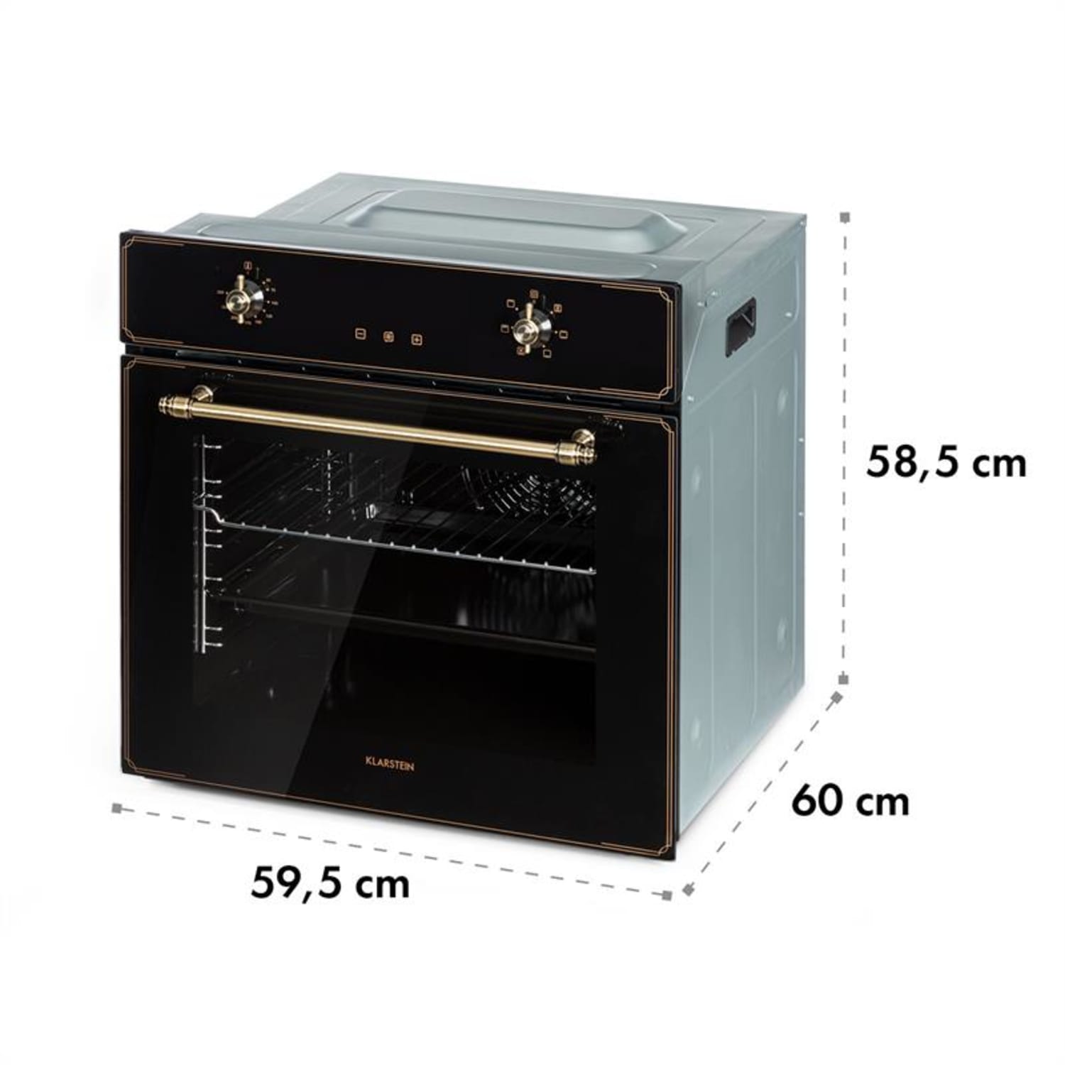 Elizabeth Einbaubackofen Retro 2200 Watt 70l Messingoptik Display Schwarz