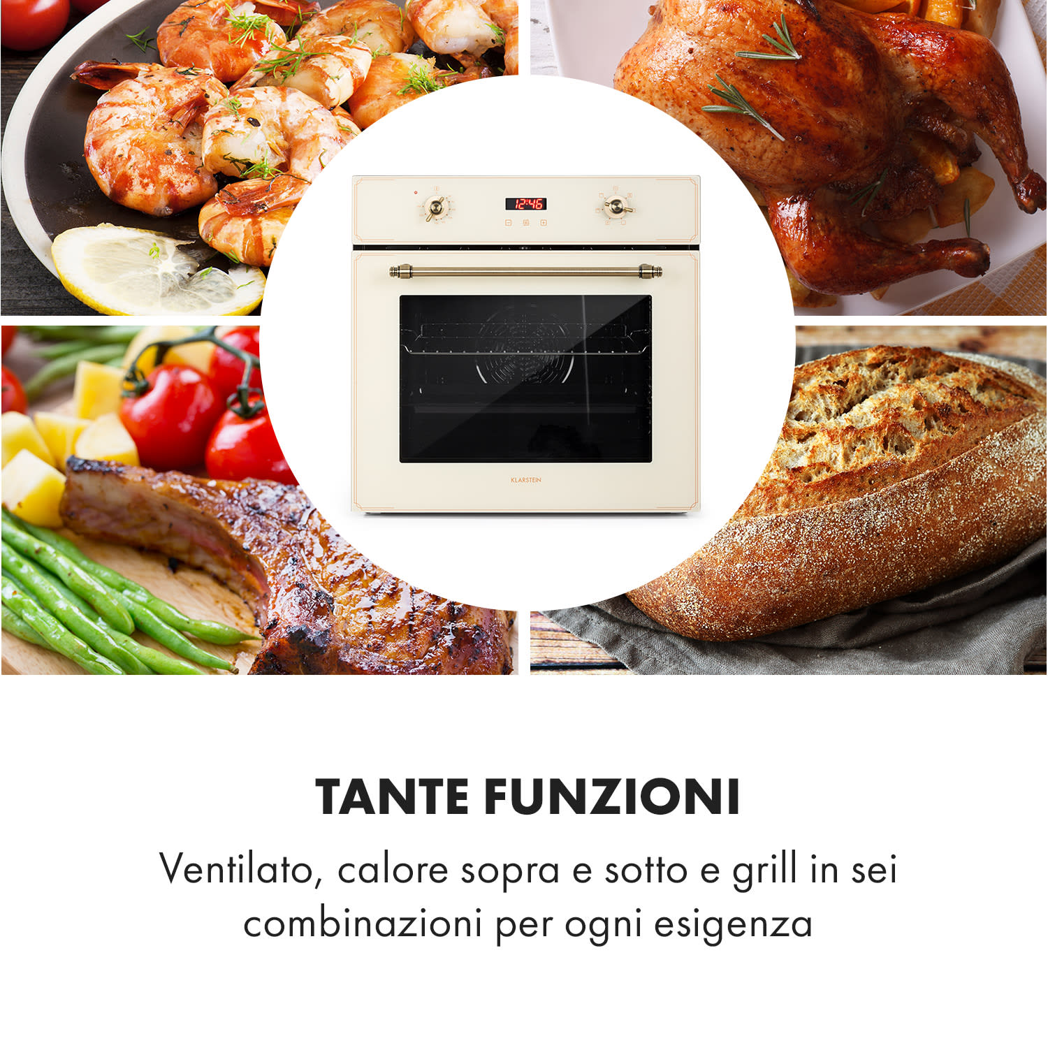 Elizabeth forno da incasso design retrò 6 funzioni 50-250°C crema Crema vintage