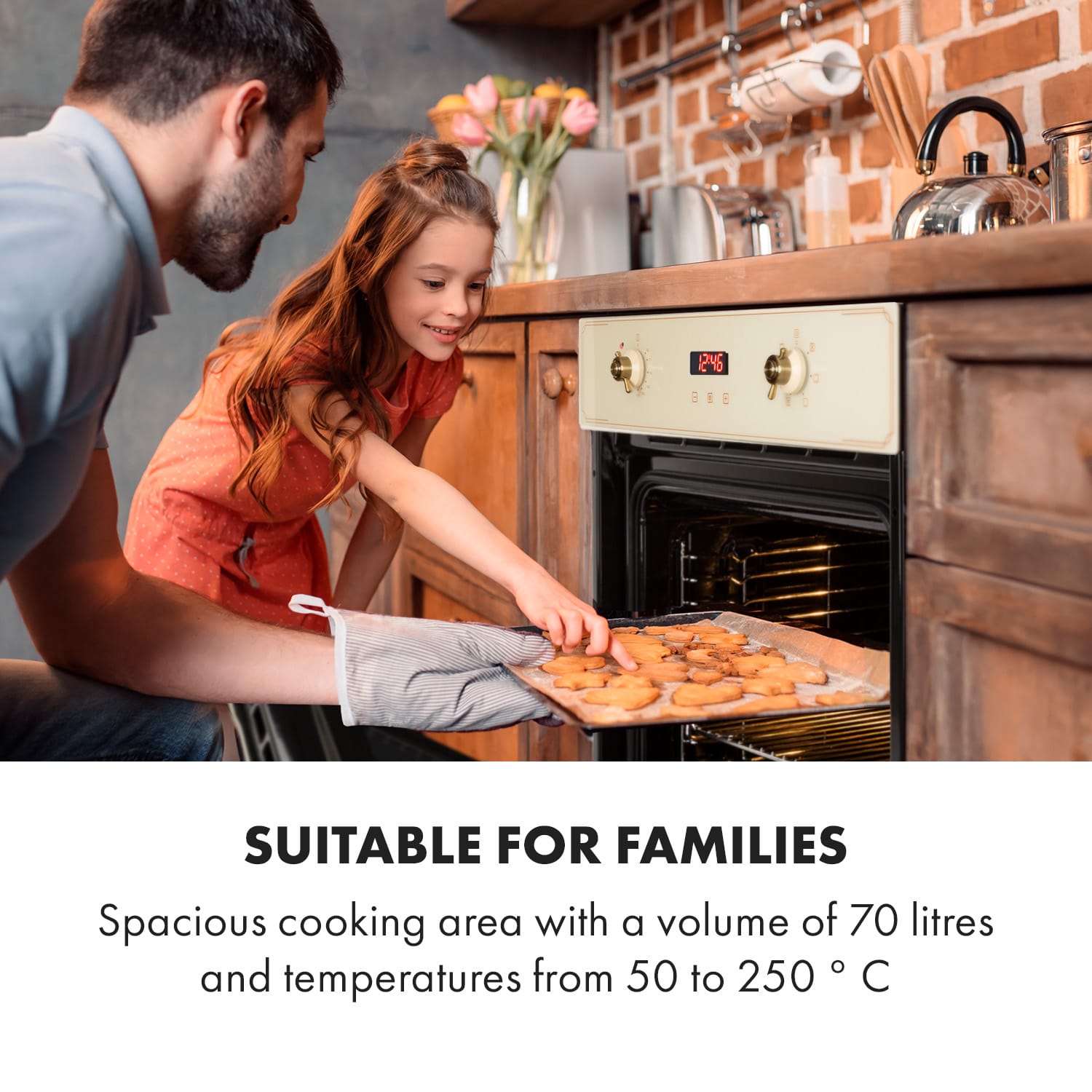Elizabeth inbouw oven retro-design 6 functies 50-250°C crème Vintage Crème