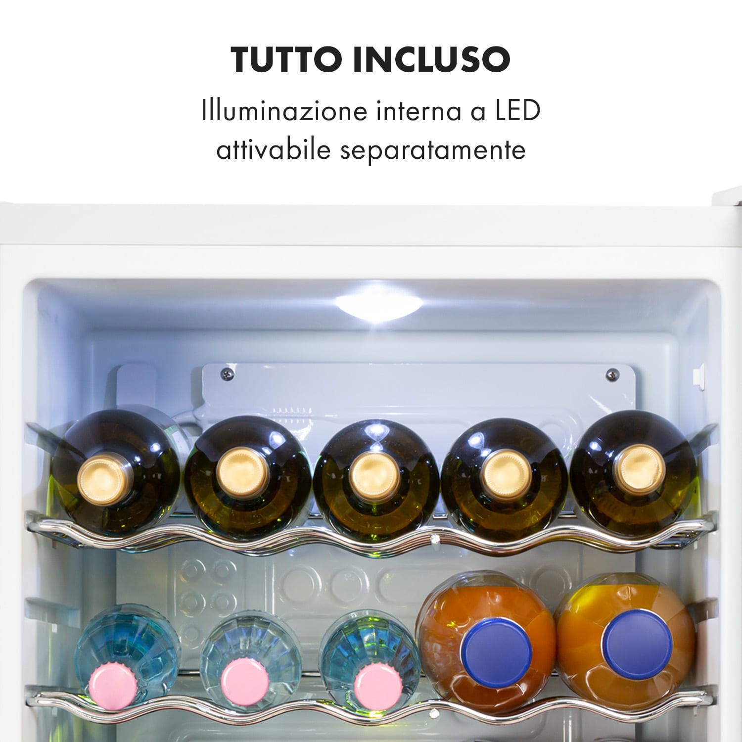Beersafe XL Crystal White - Frigorifero, 60 litri, 4 ripiani, sportello panoramico in vetro, acciaio inox 60 Ltr | Bianco