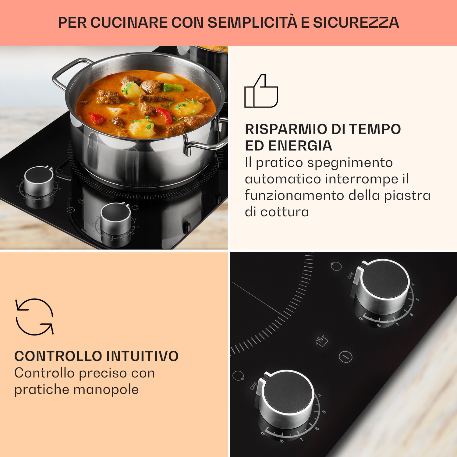 Kochheld Piano Cottura a Induzione Doppio 2900W Manopola Vetro nero 2