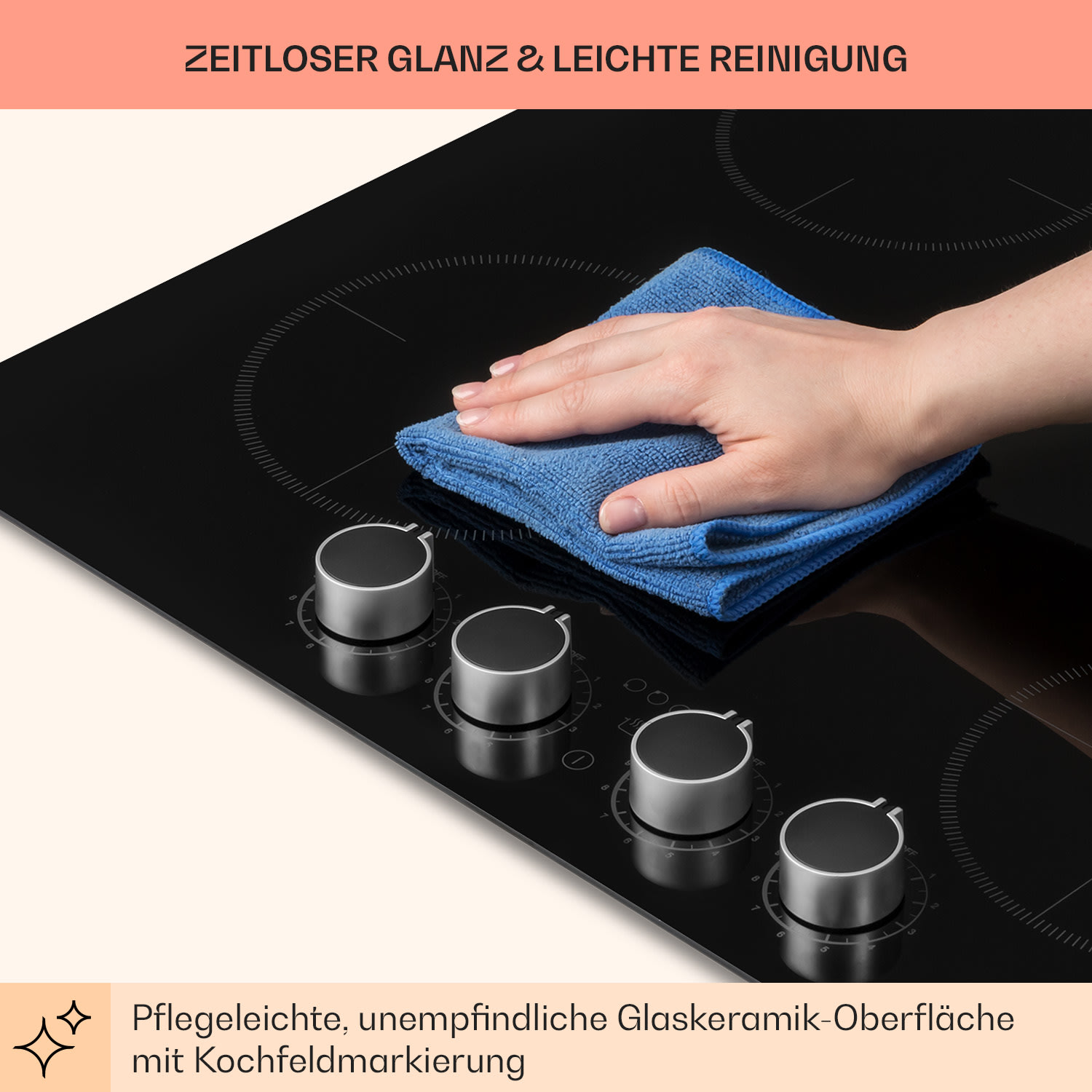 Kochheld 4-Zonen-Induktionskochfeld 6000W Dreh-Regler Glas schwarz 4