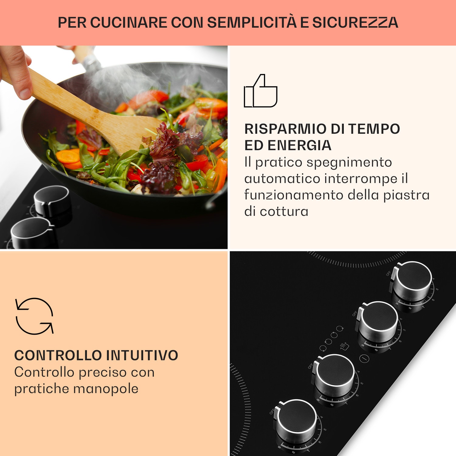 Kochheld Piano Cottura a Induzione a 4 Zone 6000W Manopola Vetro nero 4