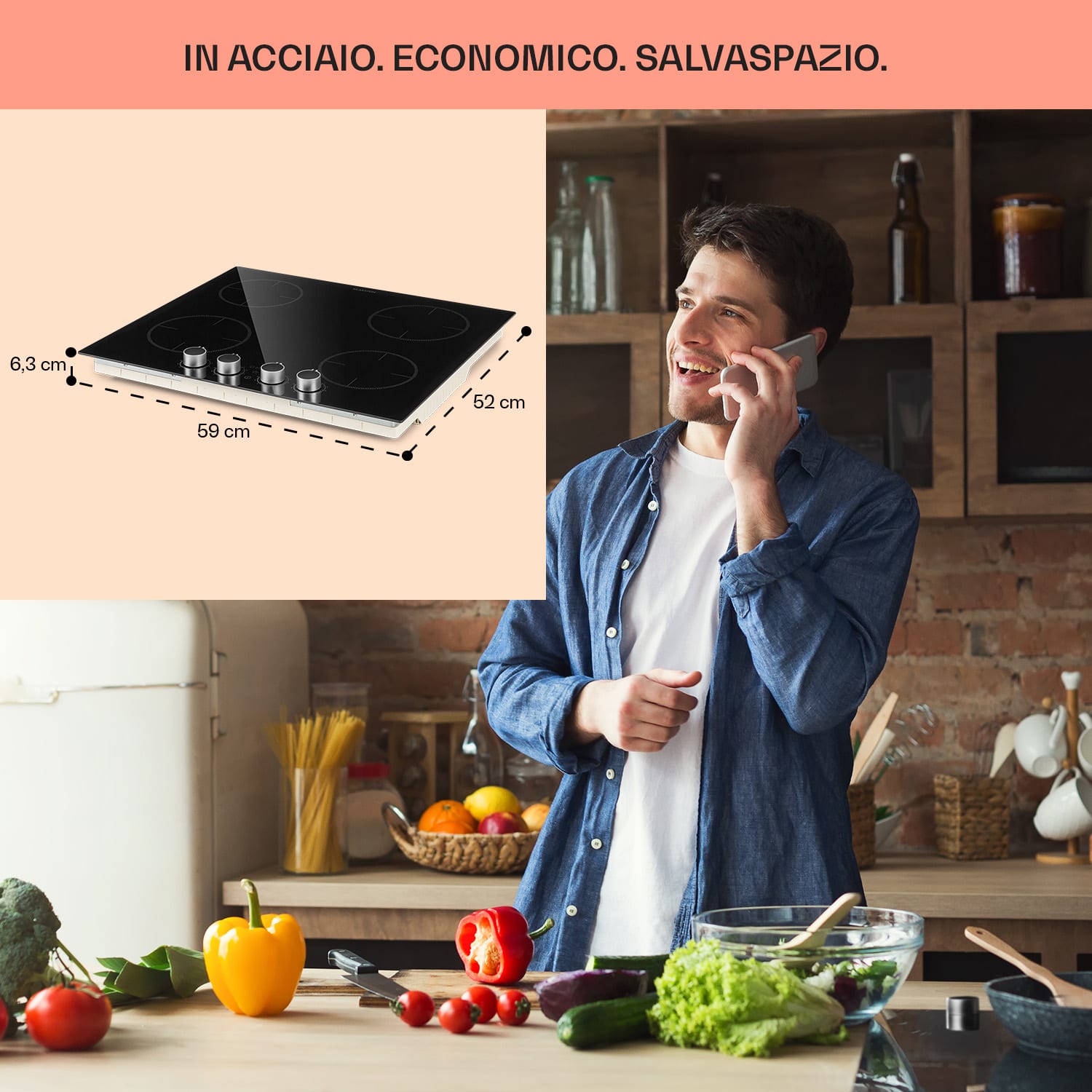 Kochheld Piano Cottura a Induzione a 4 Zone 6000W Manopola Vetro nero 4