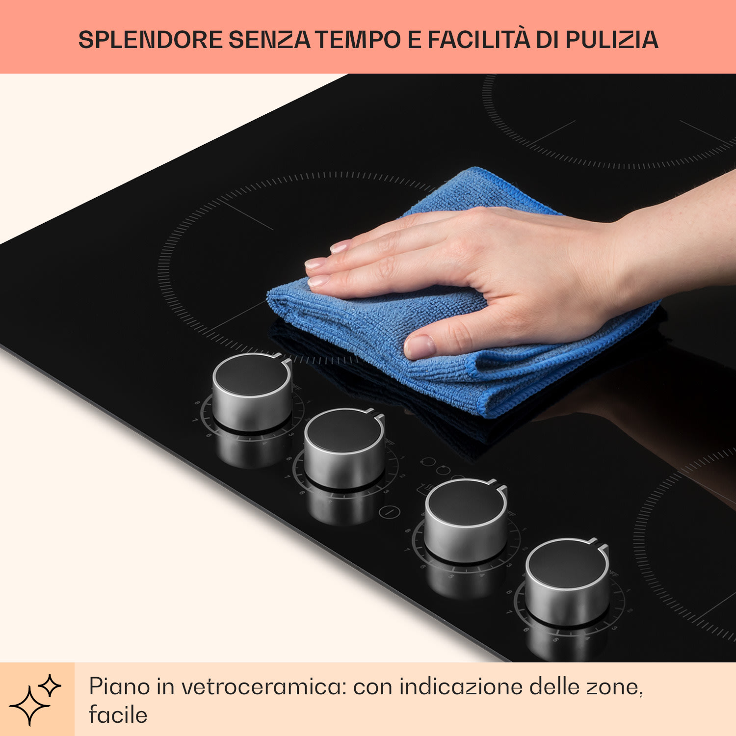 Kochheld Piano Cottura a Induzione a 4 Zone 6000W Manopola Vetro nero 4