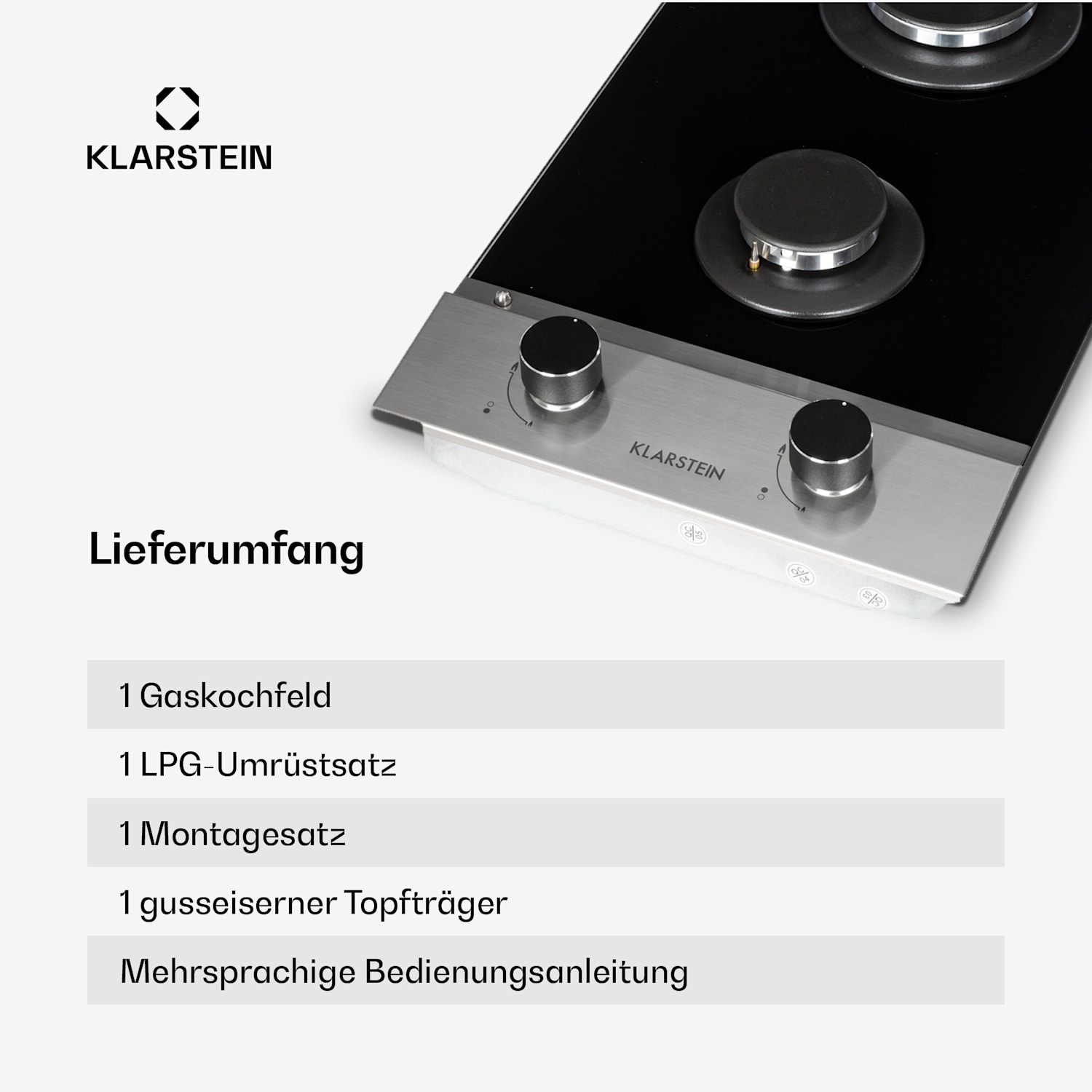 Alchemist Domino Gaskochfeld 2-flammig Aluminium-Brenner Glaskeramik 30 cm | 2 Brenner | Silber