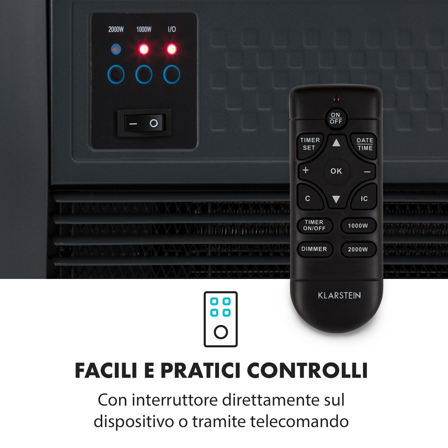 Camino elettrico da incasso Kamini FXL | 1000/2000W | 2W LED nero 