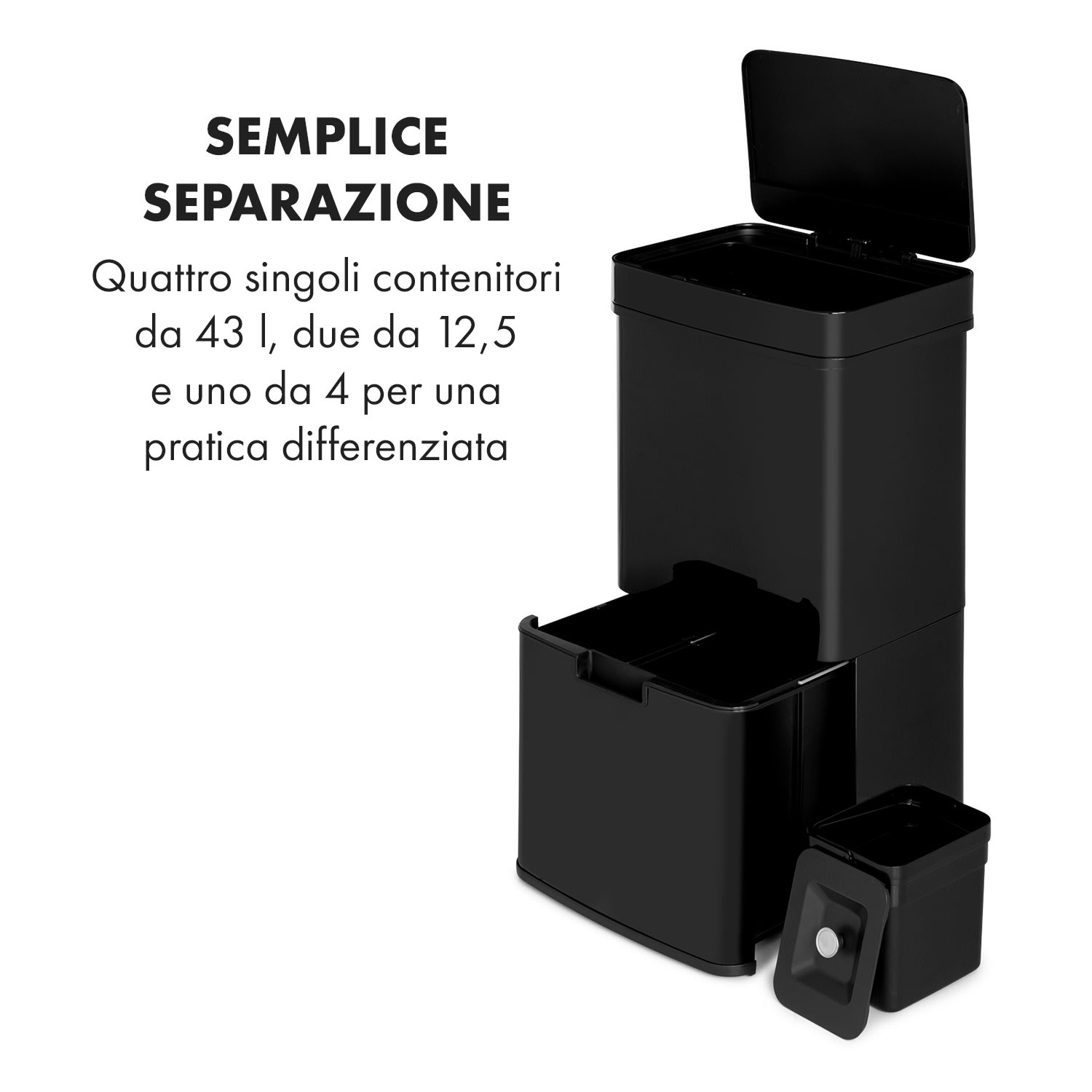 Touchless Black Stainless Steel raccoglitore di rifiuti sensore 72L nero Nero