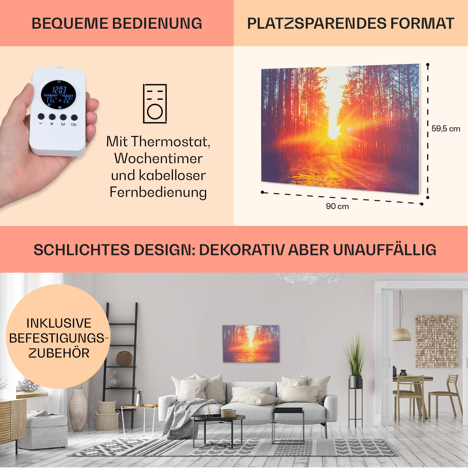 Wonderwall Air Art Infinite 580 radiateur infrarouge 90 x 60 cm 90 x 60 cm / 580 watts