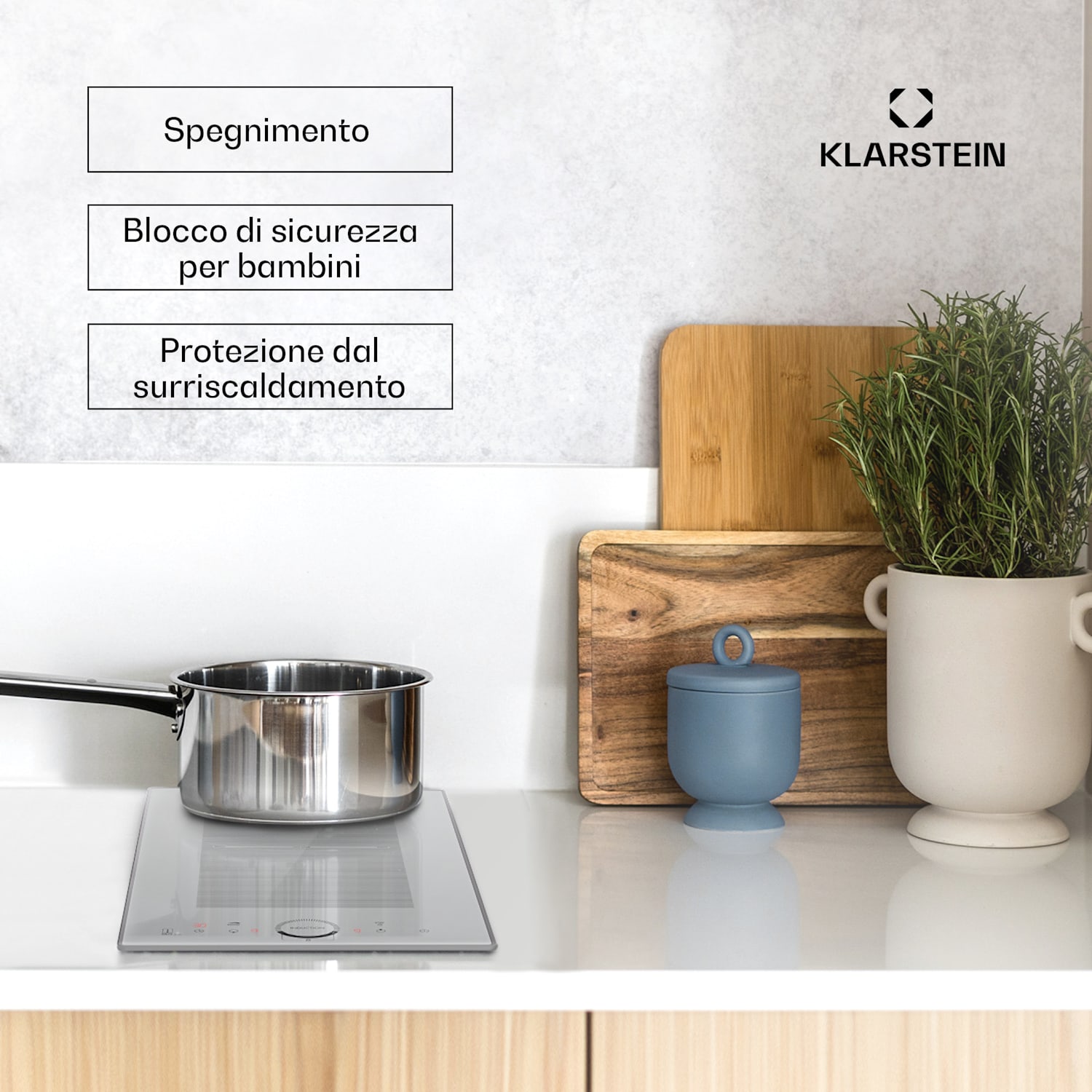 Delicatessa Slim Domino, Piano Cottura a Induzione, 3500W, Timer 2 | Bianco trasparente