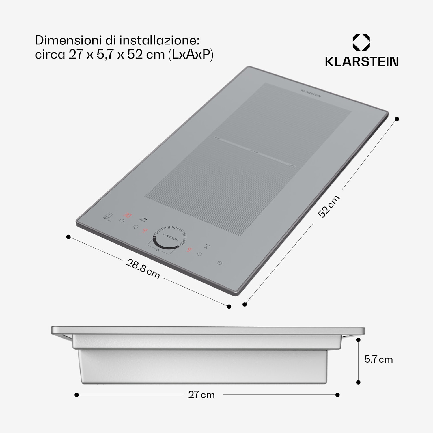 Delicatessa Slim Domino, Piano Cottura a Induzione, 3500W, Timer 2 | Bianco trasparente