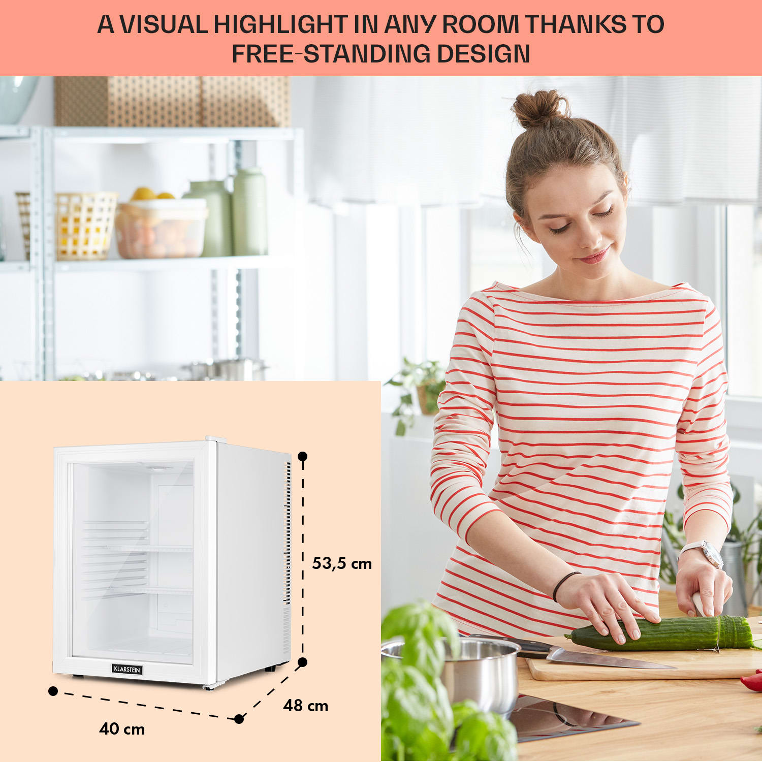 Brooklyn 42 Mini-Kühlschrank Glastür LED Ablage 42 Ltr | Silber-Metallic
