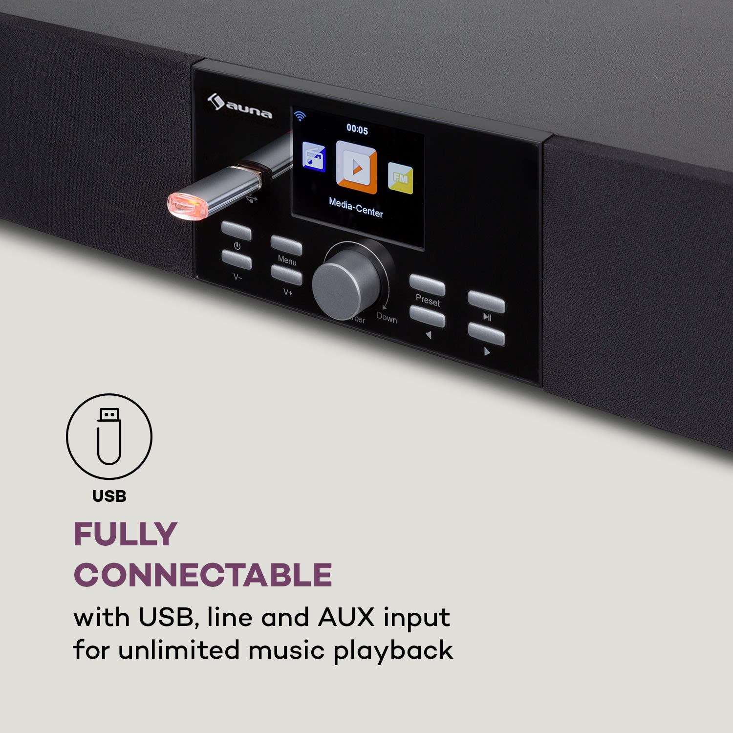 Stealth Base Connect Soundbase, Bluetooth, internet/DAB+FM, USB, AUX Čierna