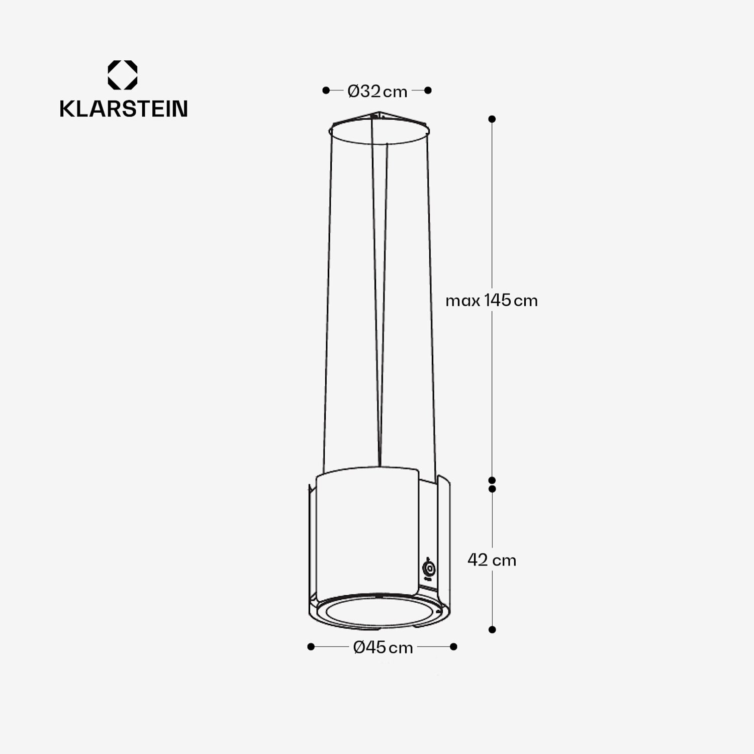 Skyfall hotte pour îlot de cuisine Ø45 cm Recirculation de l'air 402 m³/h LED 