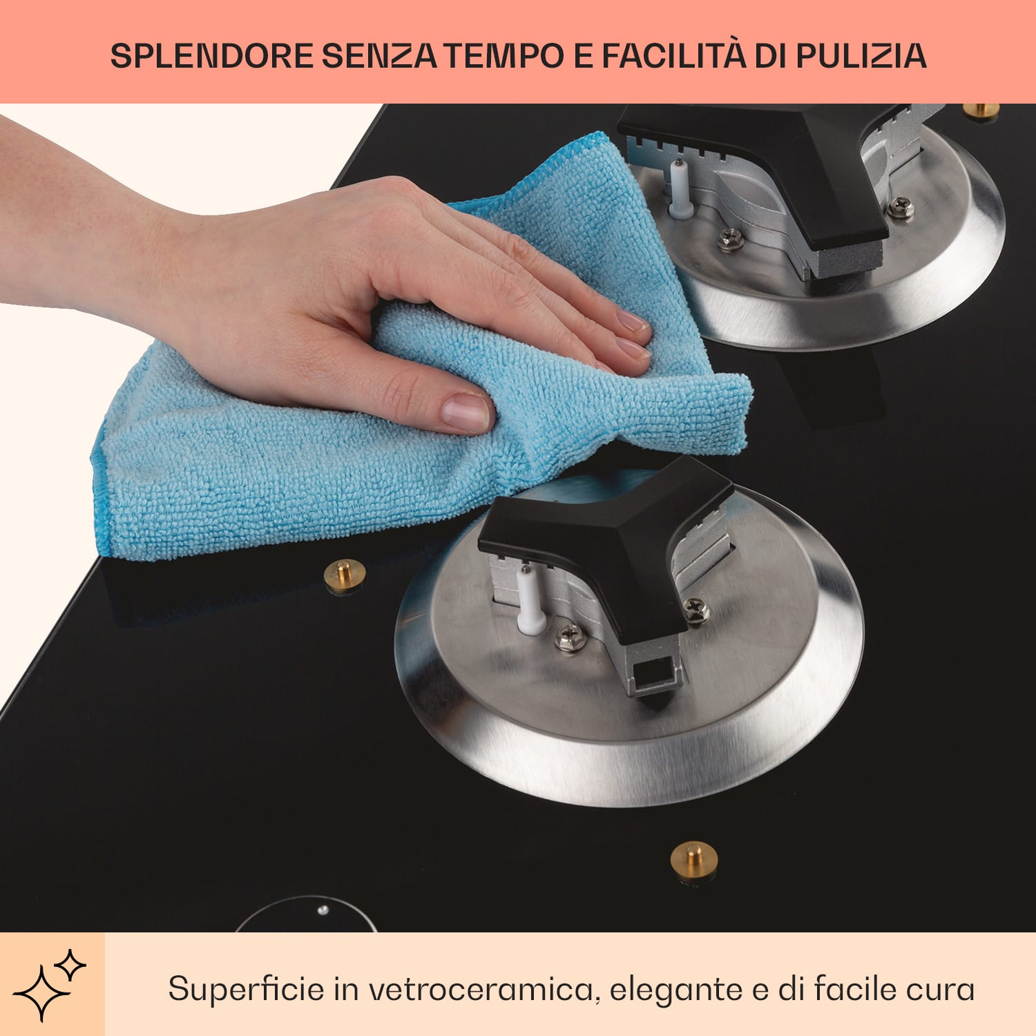 Trifecta 4, piano cottura a gas a 4 fuochi, bruciatore Triangle, vetroceramica, nero 4 | Nero