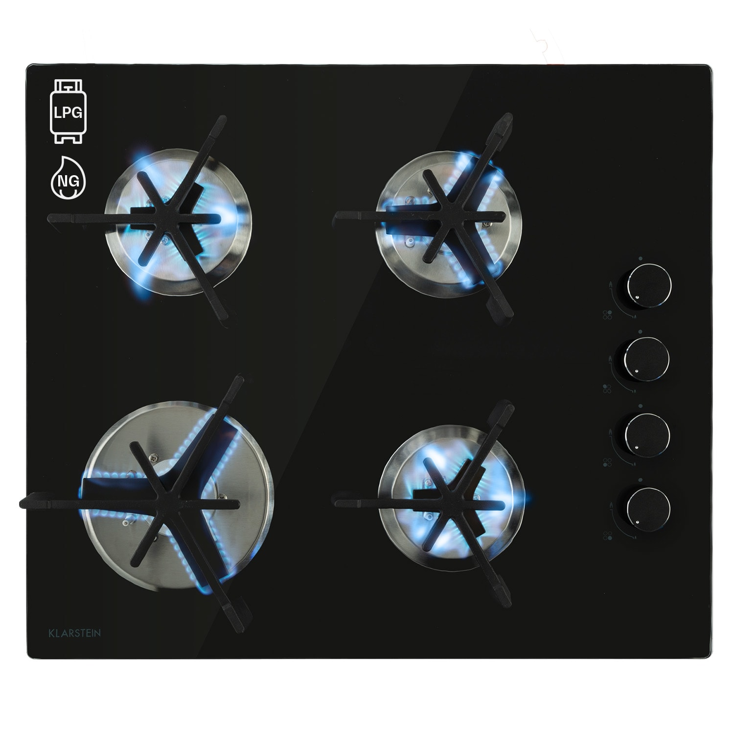 Trifecta 4, piano cottura a gas a 4 fuochi, bruciatore Triangle, vetroceramica, nero 
