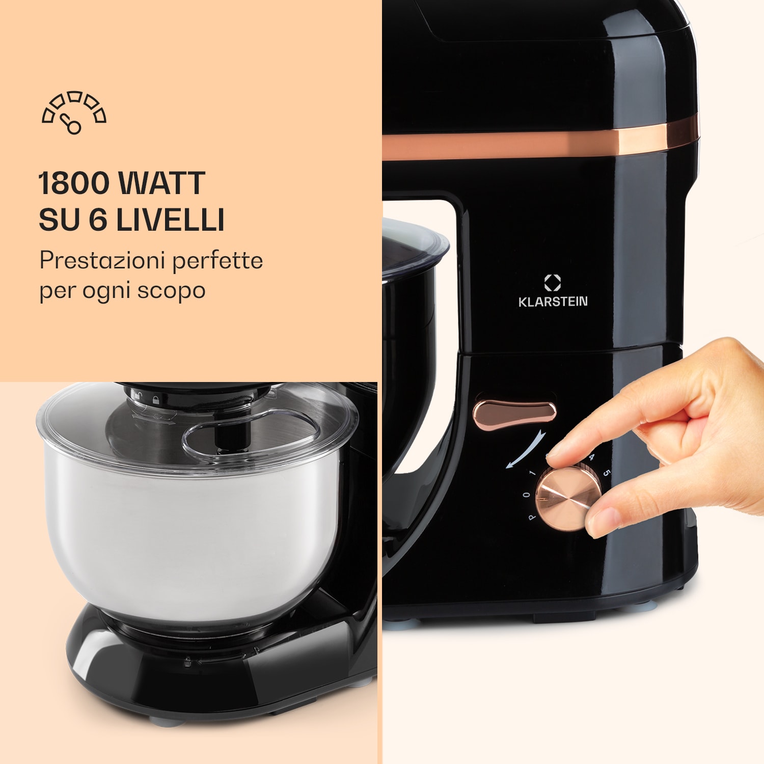 Robot da cucina Lucia Elegance Frullatore Tritacarne 1800W senza BPA Nero