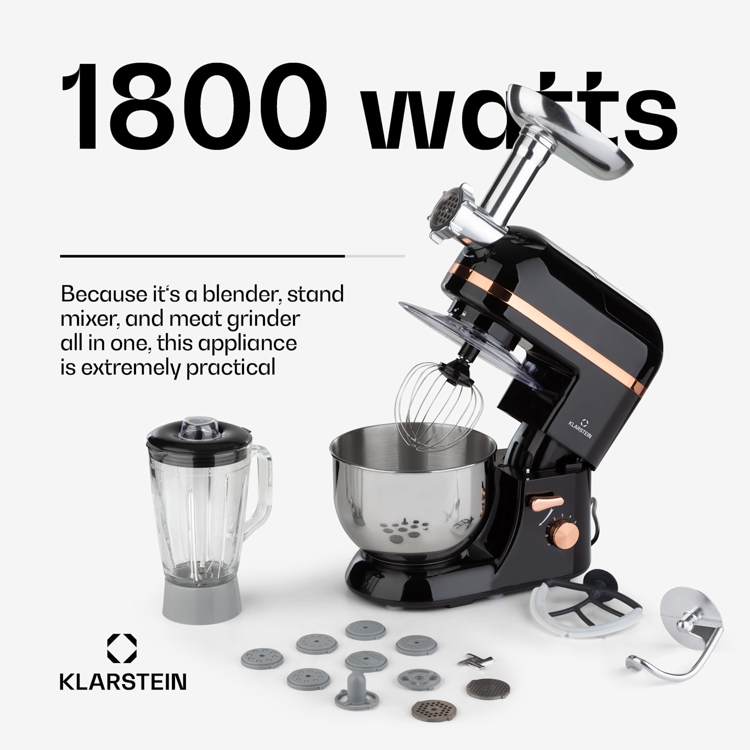 Lucia Elegance Food Processor Blender Meat Grinder 1800W BPA Free 