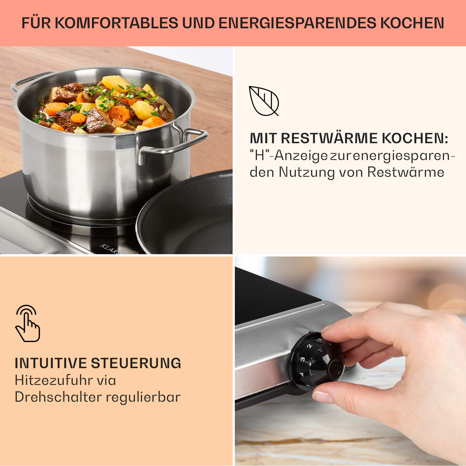 Cookbuddy table de cuisson double 2400 W 5 vitesses vitrocéramique 