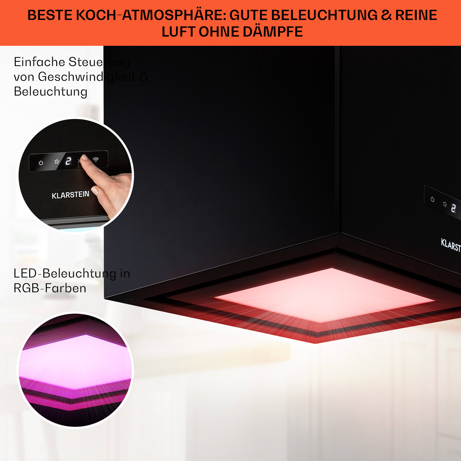 Kronleuchter Smart Inselabzugshaube 595m³/h App-Steuerung LED-Panel Schwarz