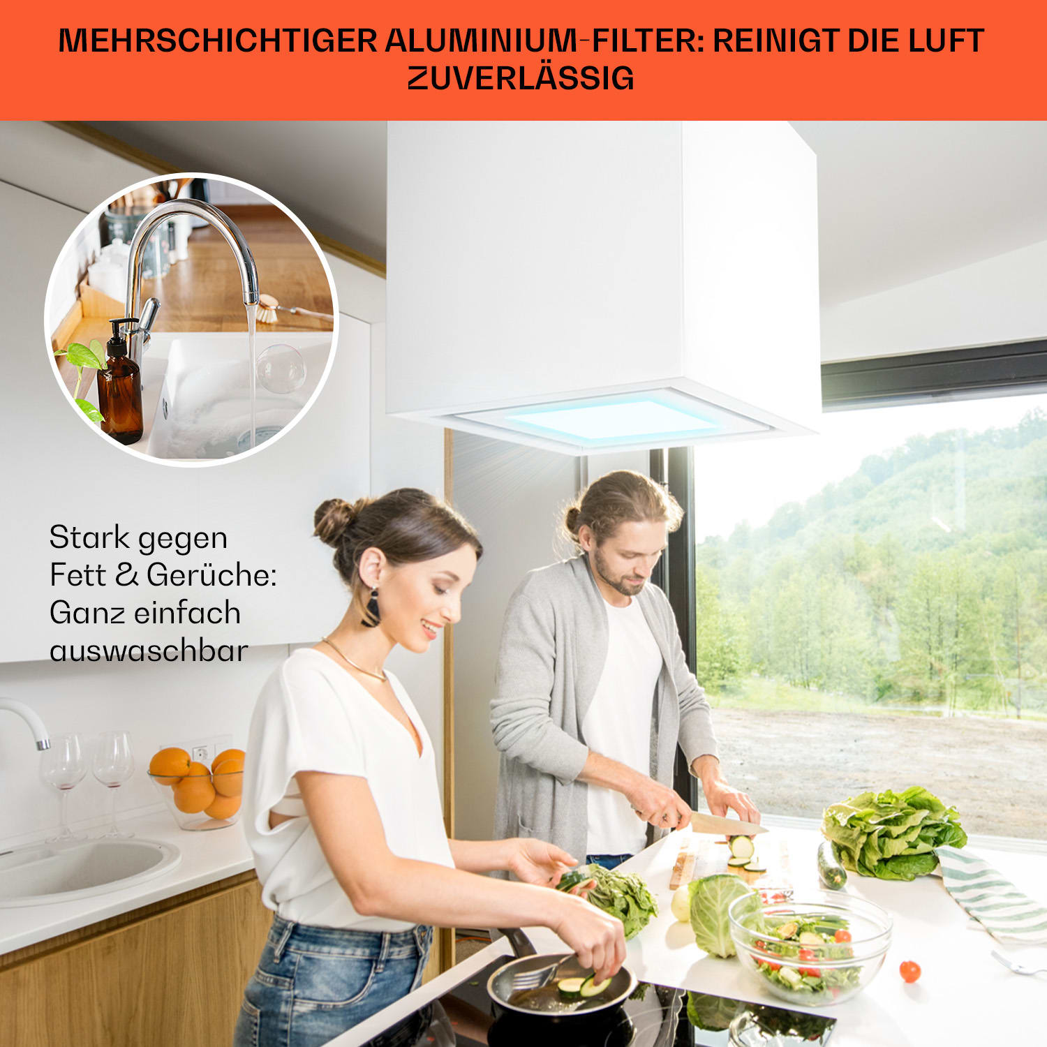 Kronleuchter Smart Inselabzugshaube 595m³/h App-Steuerung LED-Panel 