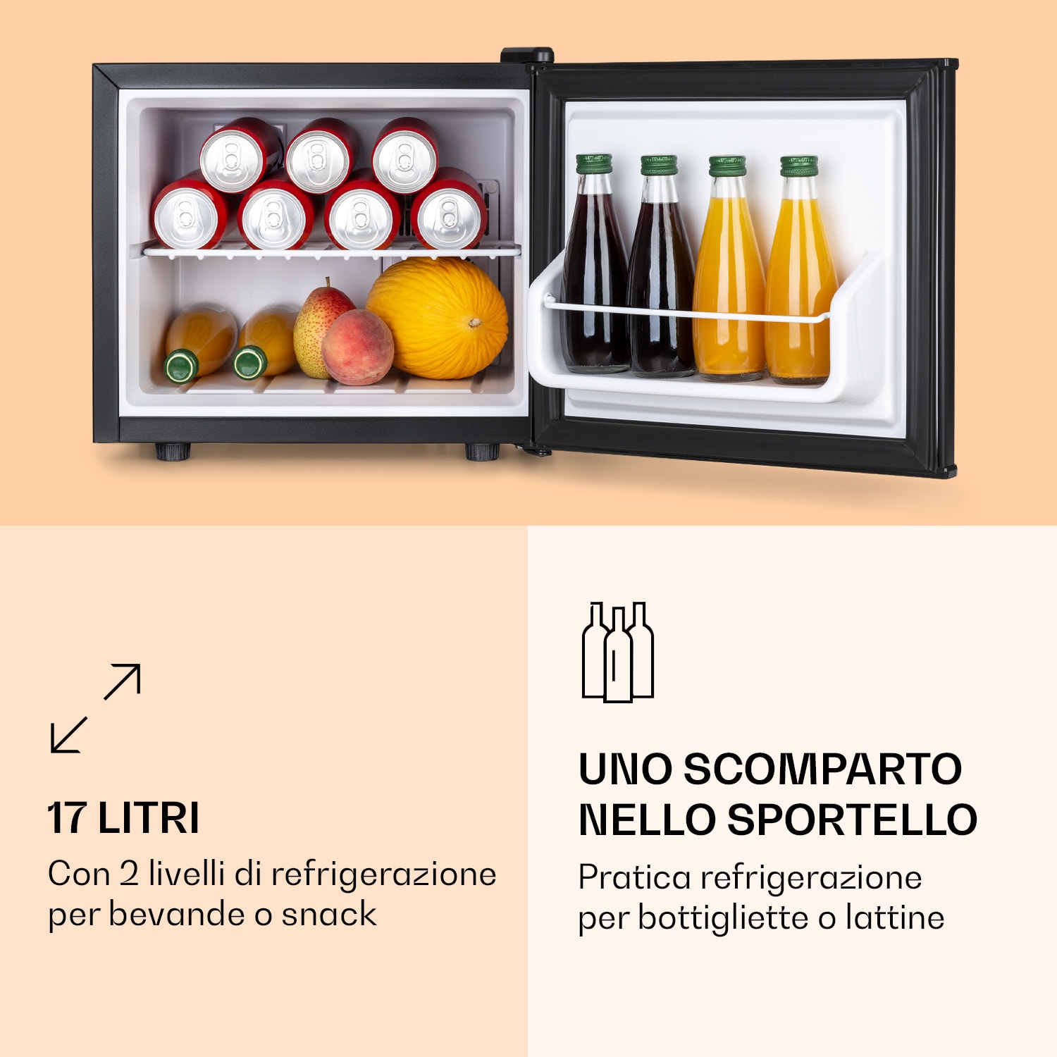 Geheimversteck - Mini frigo, 2 livelli, 17 litri, 26 dB, termoelettrico 