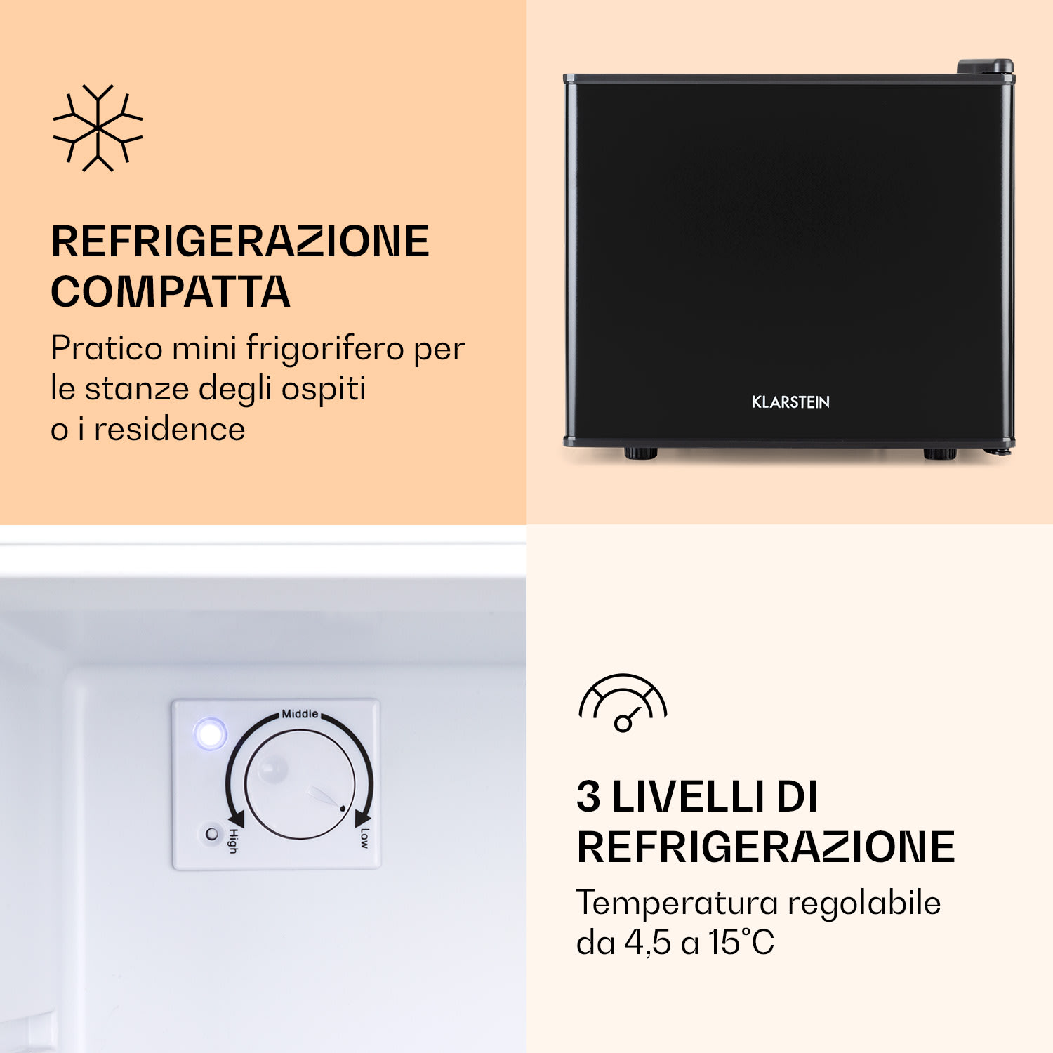 Geheimversteck - Mini frigo, 2 livelli, 17 litri, 26 dB, termoelettrico 